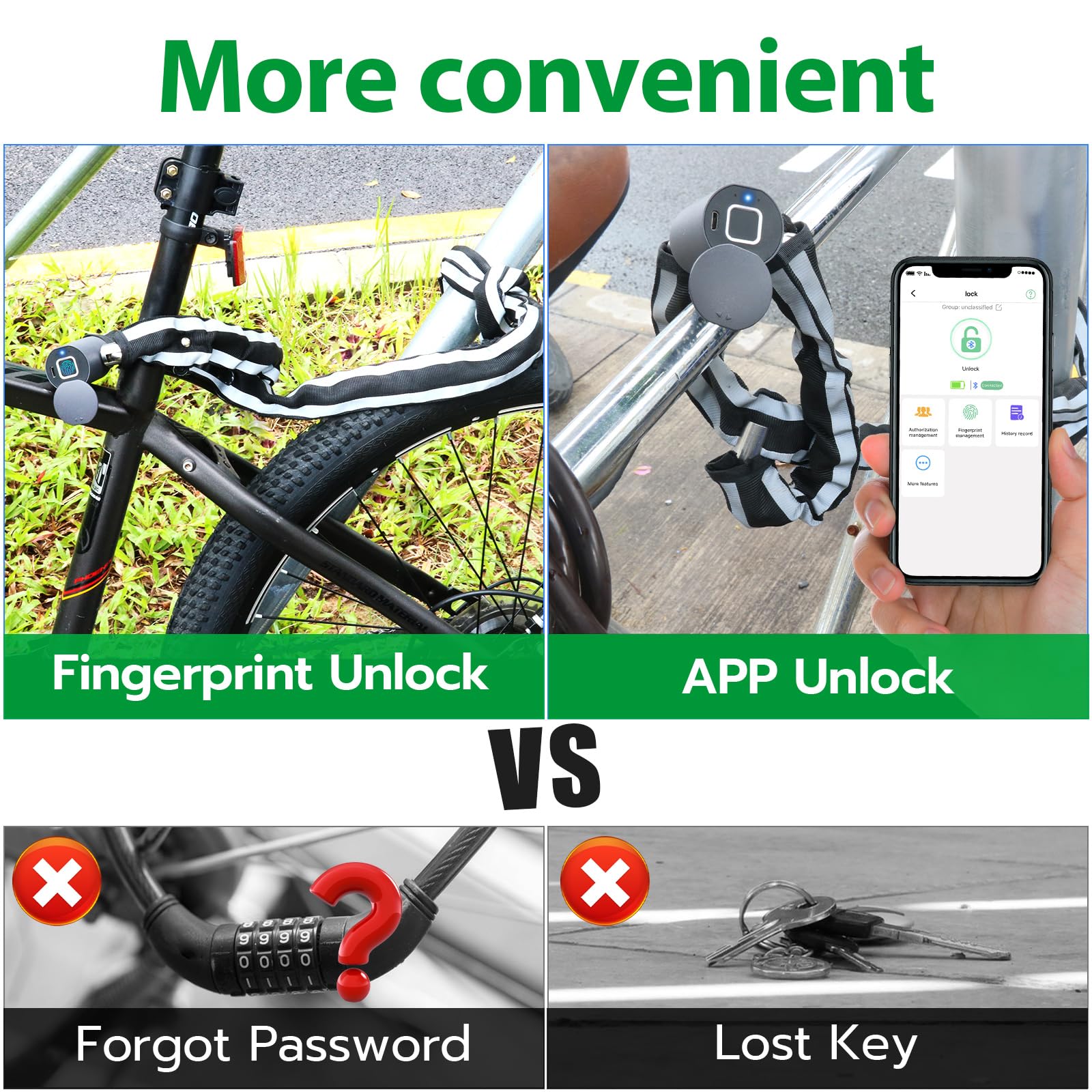 Smart Electric Scooter Lock - Heavy Duty Anti-Theft Bike Chain Lock with Fingerprint & App Unlock | Waterproof Bag Included | Secure Your E-Scooter, Bicycle, Motorcycle & Gates | Perfect for Urban Commuting & Outdoor Adventures