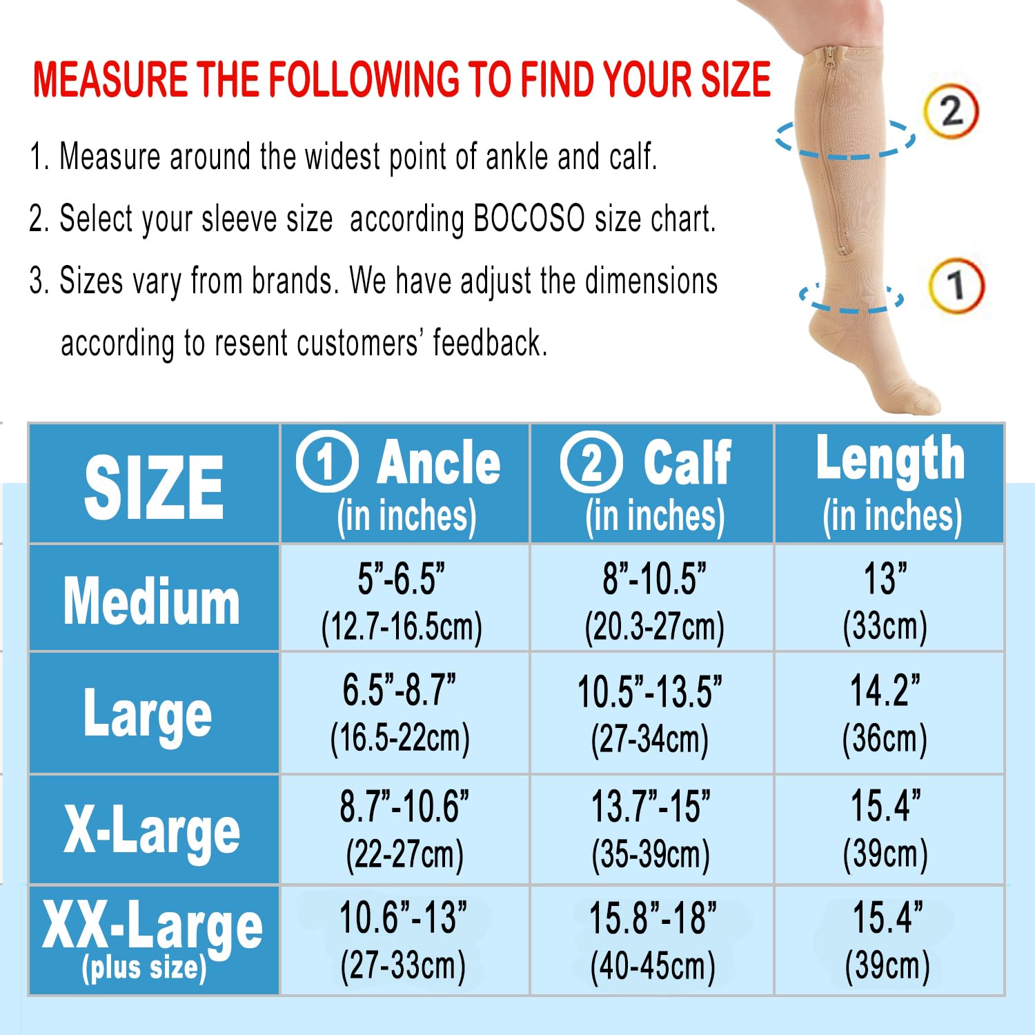 2 Pairs Medical Zipper Compression Socks 15-20mmHg for Women & Men - Knee High Support Stockings for Circulation, Swelling Relief - Perfect for Travel, Nursing & Post-Surgery Recovery