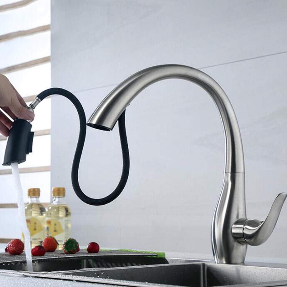 Stainless Steel Brushed Kitchen Faucet with Pull Down Sprayer, Dual Mode Hot and Cold Water, Hidden Nozzle, 360° Rotation, Ideal for Modern Kitchen Sinks