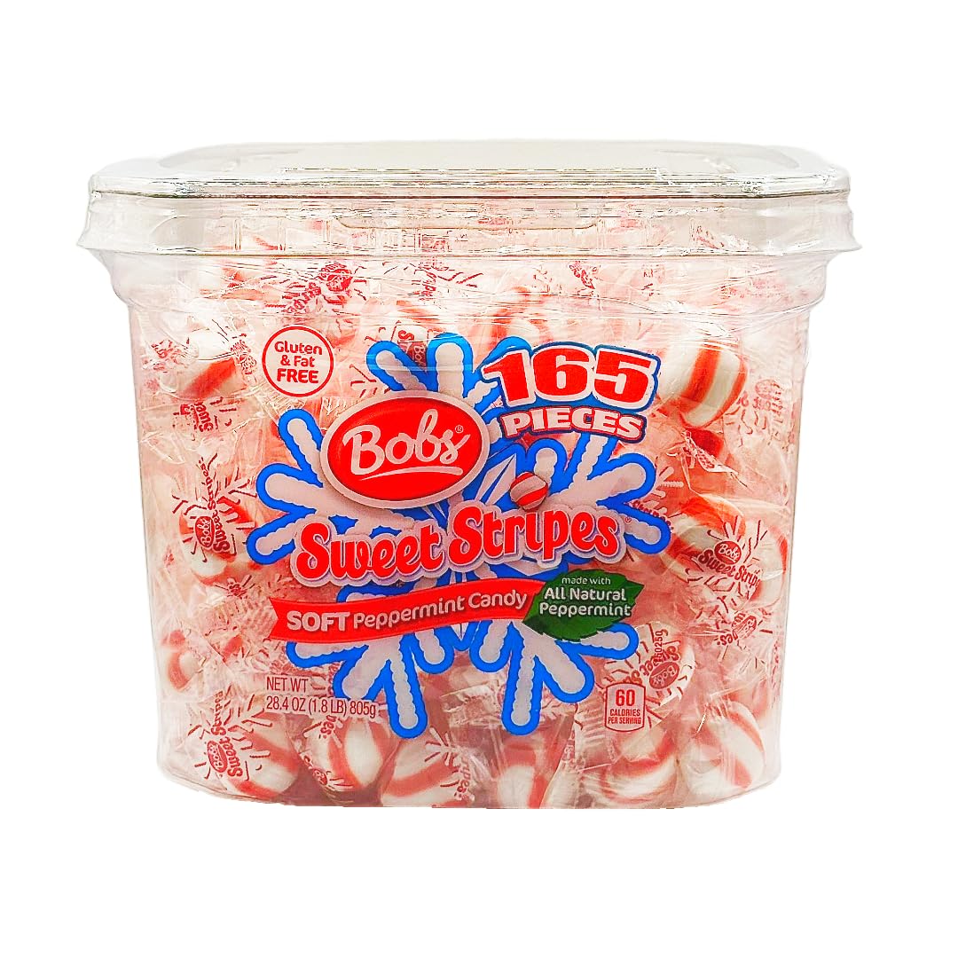 BobsSweet Stripes Soft Peppermint Candy - 1.8 Pound Individually Wrapped Mint Candies | Christmas Holiday Treats, Office Snacks & Party Favors