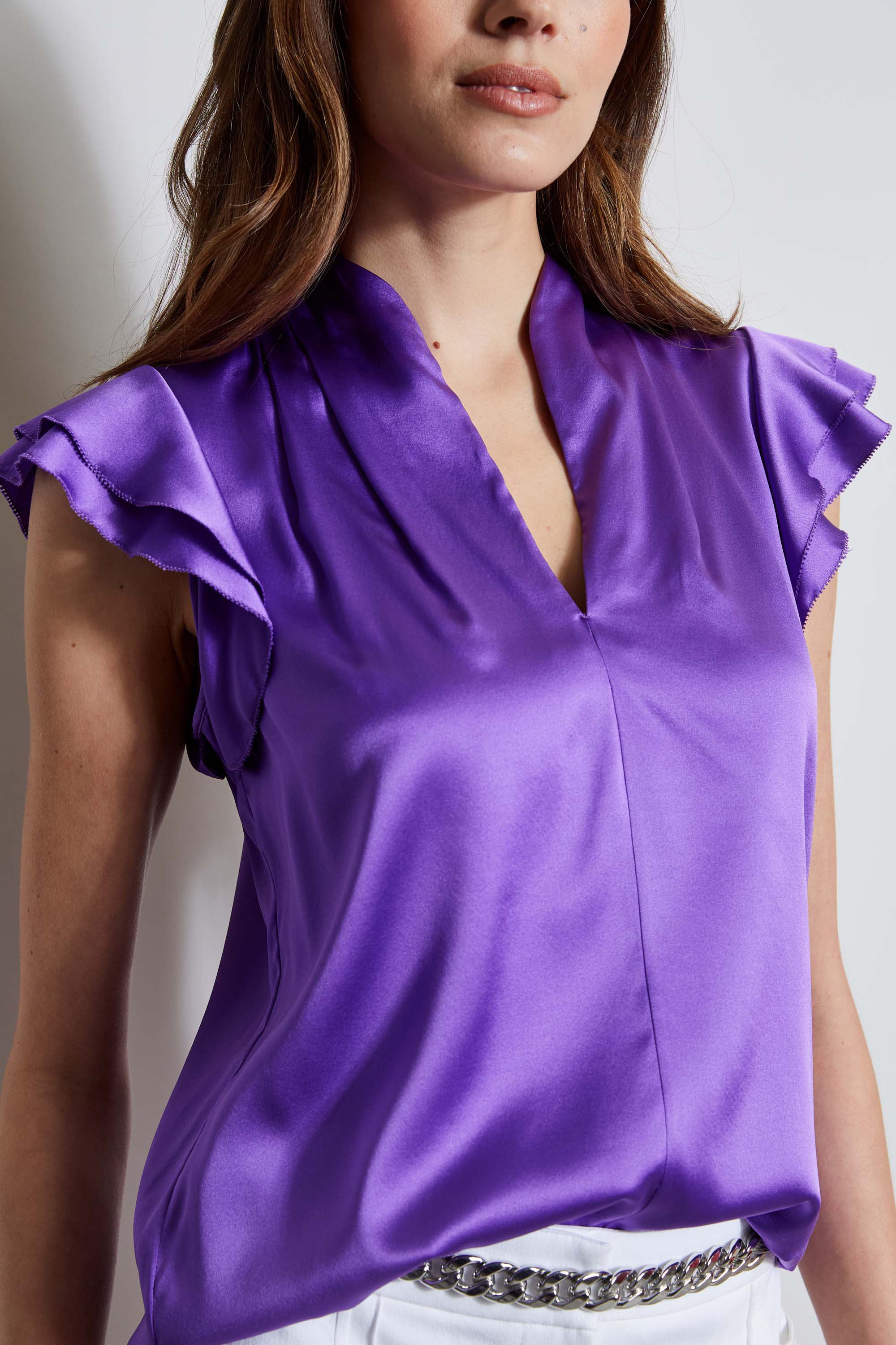 Silk Satin Flutter Sleeve Blouse for Women - Elegant Long Sleeve Tops for Work, Party & Date Night Outfits