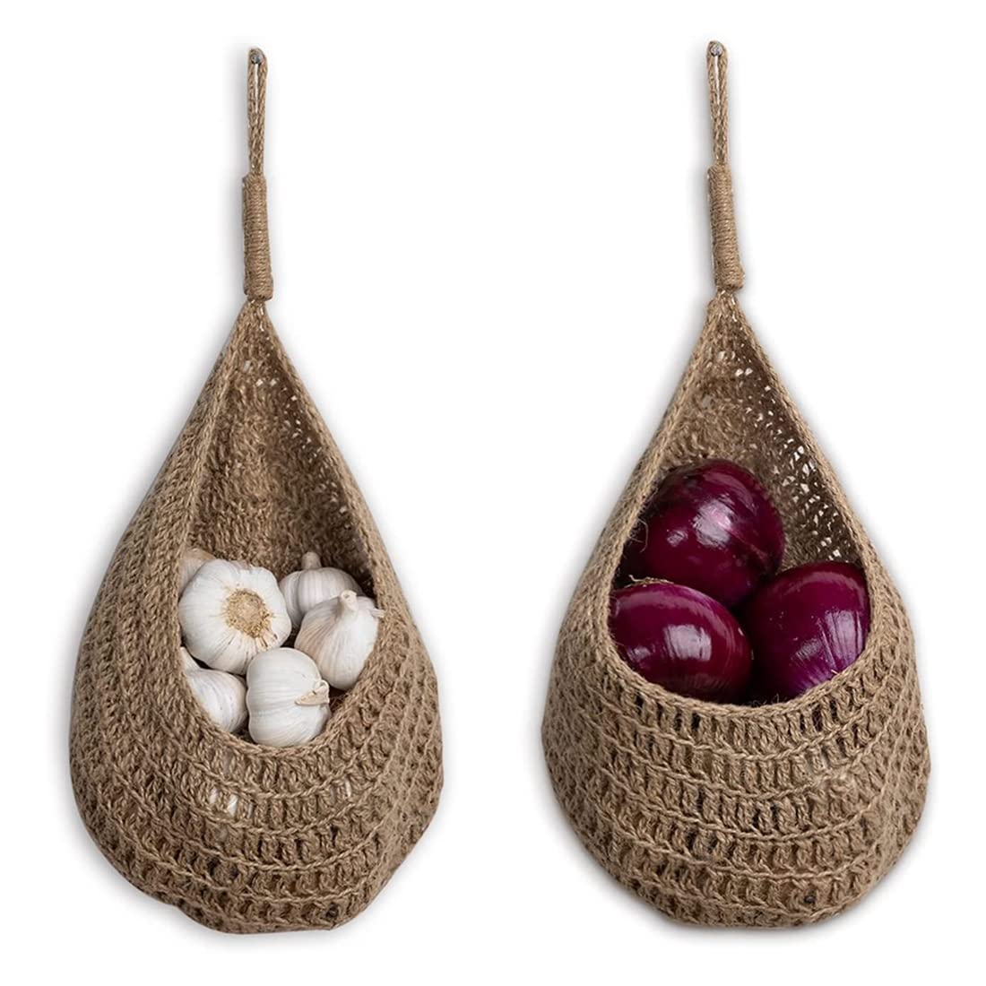 Toranysadecegumy Hanging Onion Basket Set of 2 - Rustic Boho Wall Storage for Potatoes, Garlic & Onions - Perfect for Pantry, Kitchen & Farmhouse Decor