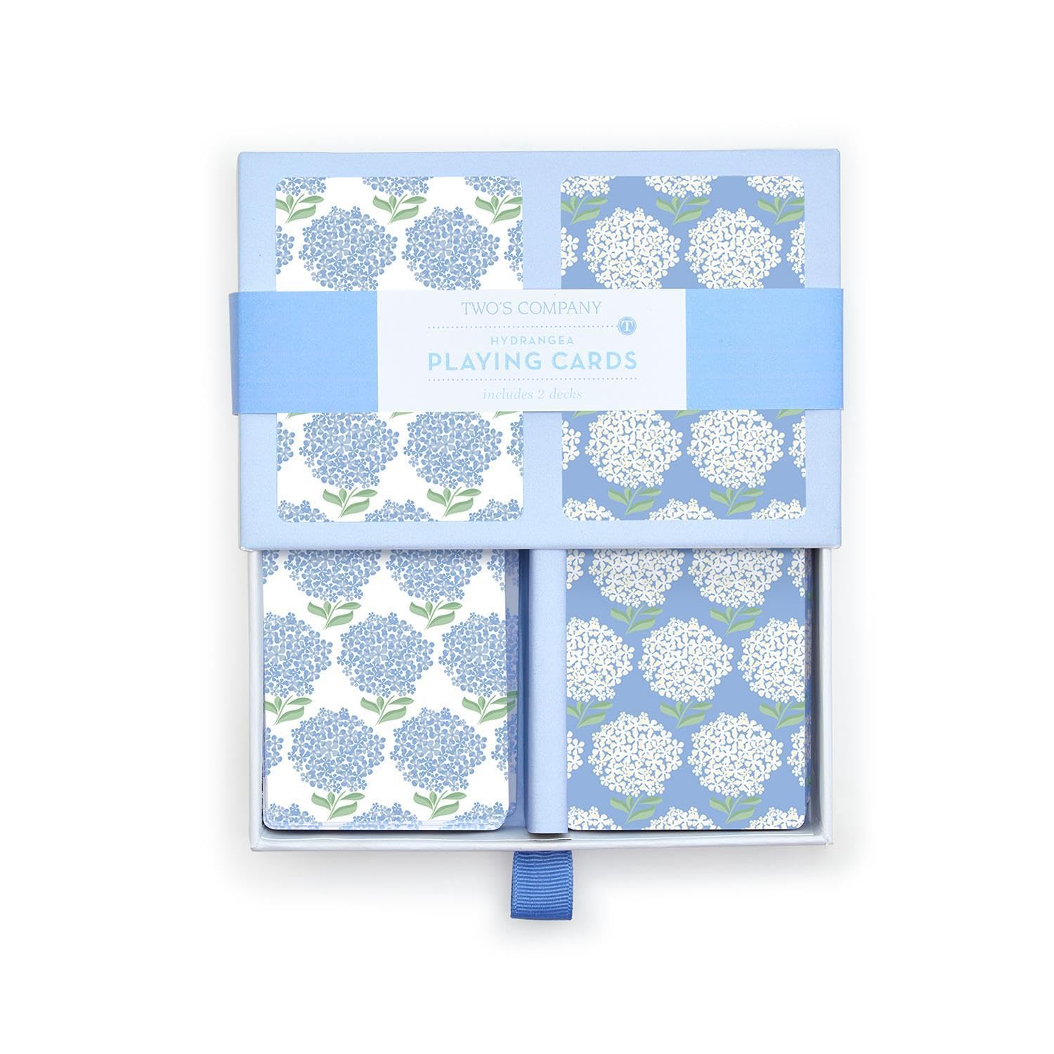 Premium Hydrangea Double Deck Textured Playing Cards Set - 2 Colorways, 52 Cards + 2 Jokers Each in Gift Box - Perfect for Poker, Blackjack, Game Nights & Gifts