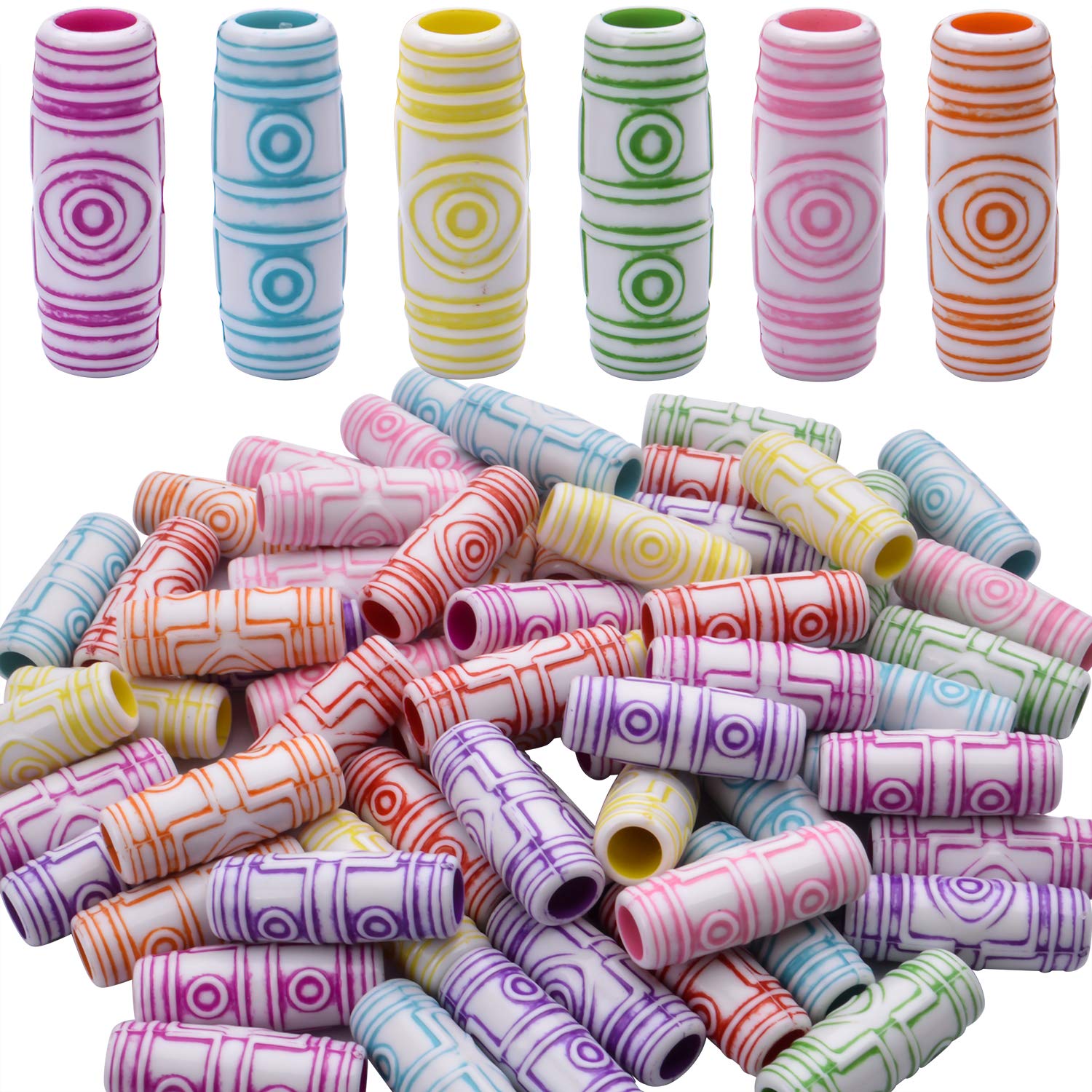 60pcs Colorful Dreadlock Beads for Hair Braiding & DIY Styling - Hair Accessories for Women & Men
