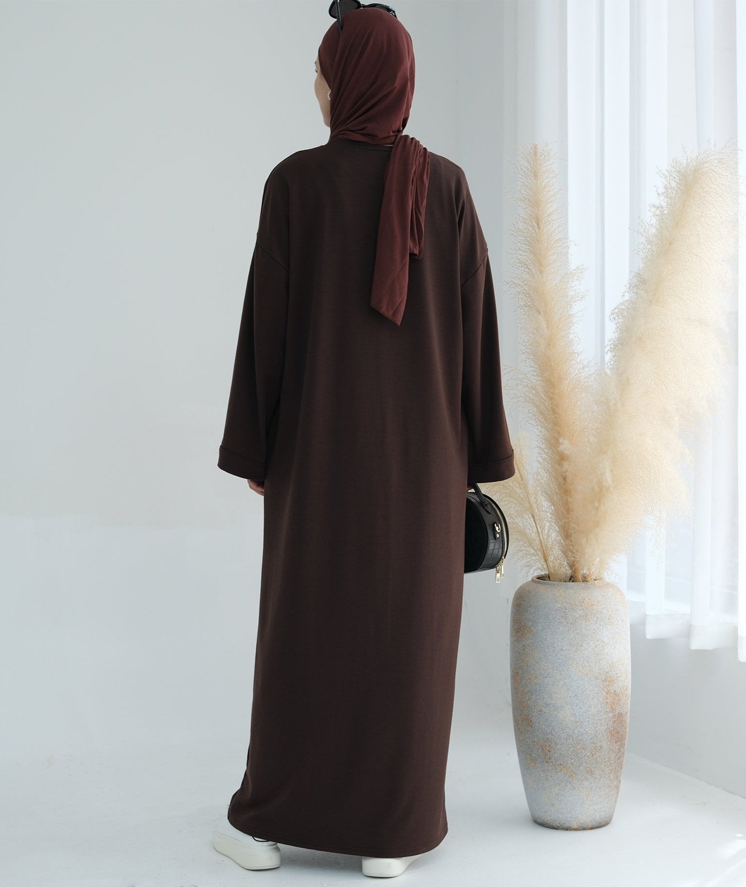 Ava Knit Maxi Dress in Coffee - Elegant Long Sleeve Flowy Dress for Women, Perfect for Fall/Winter, Date Nights, and Special Occasions
