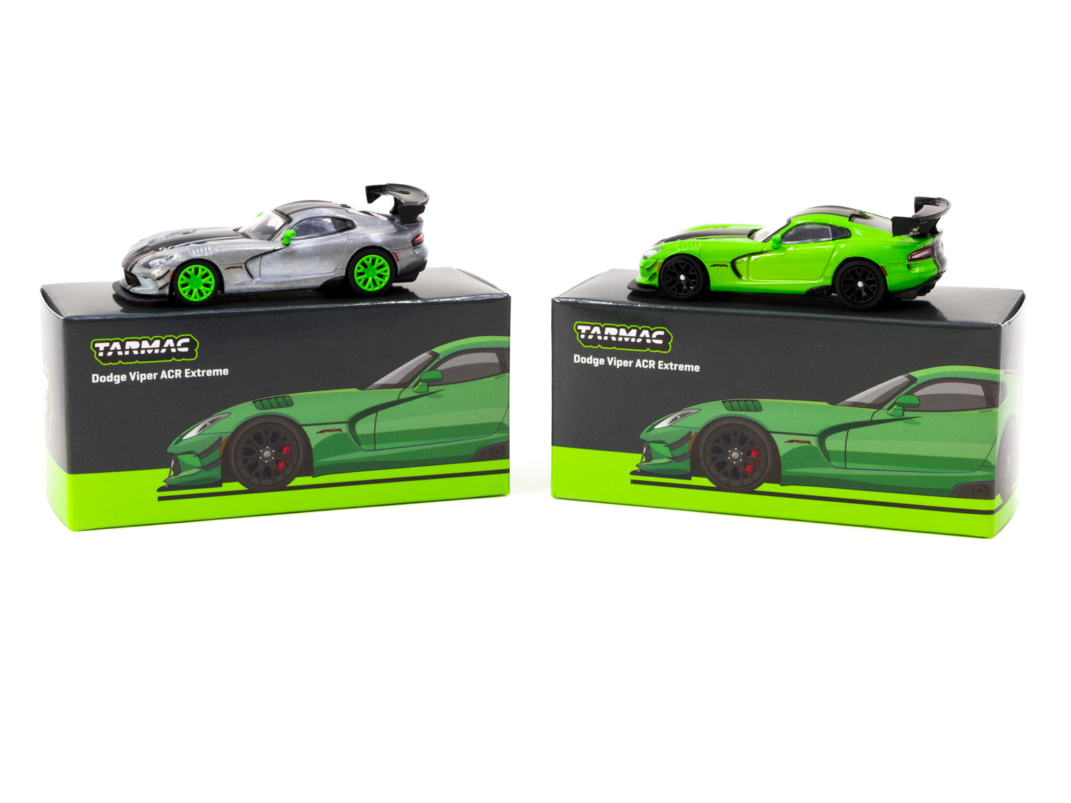 Tarmac Works 1/64 Scale Dodge Viper ACR Extreme Green Metallic Diecast Model Car - Collectible Miniature for Display & Racing Enthusiasts - Perfect for Home Office Decor & Car Showcases
