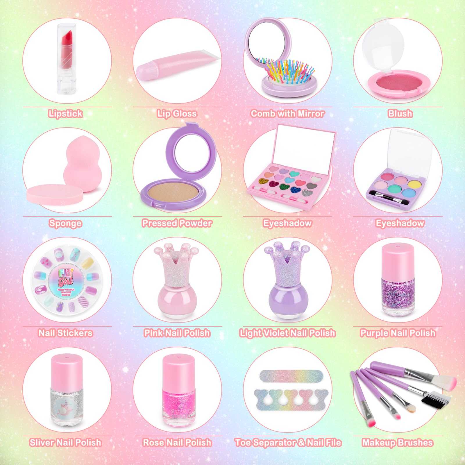 Safe Non-Toxic Kids Makeup Kit with Nail Polish & Messenger Bag for Princess Playtime Ages 3+