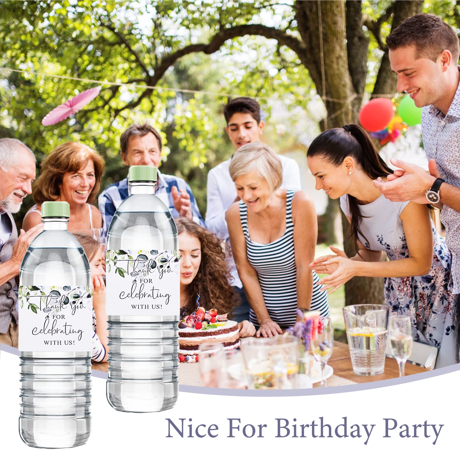 URROMA 50-Pack Greenery Plant Water Bottle Labels - Waterproof Wedding, Birthday & Baby Shower Thank You Stickers - Perfect for Party Favors, Bridal Showers & Special Events