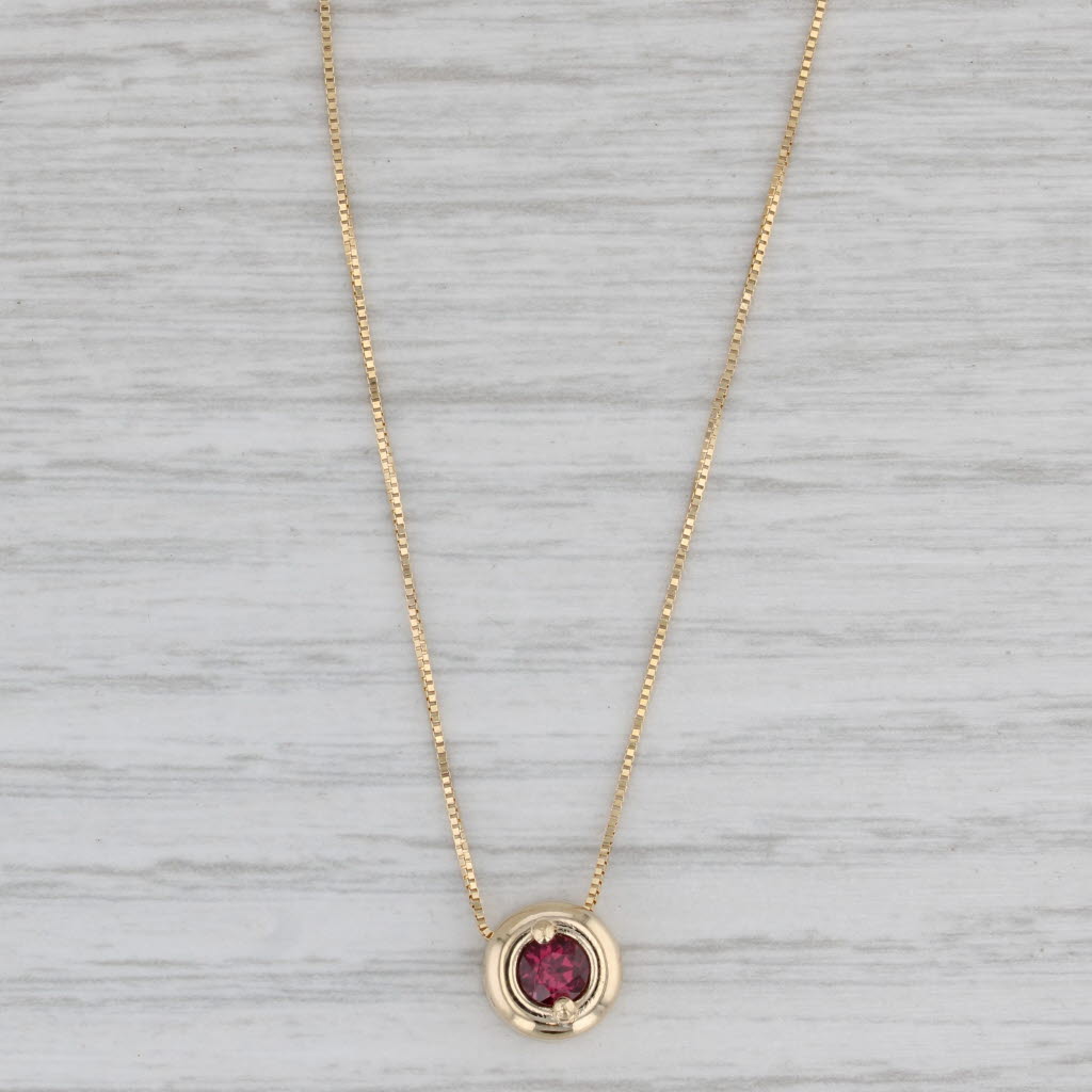 0.35ct Round Garnet Solitaire Pendant Necklace - 14k Yellow Gold 18