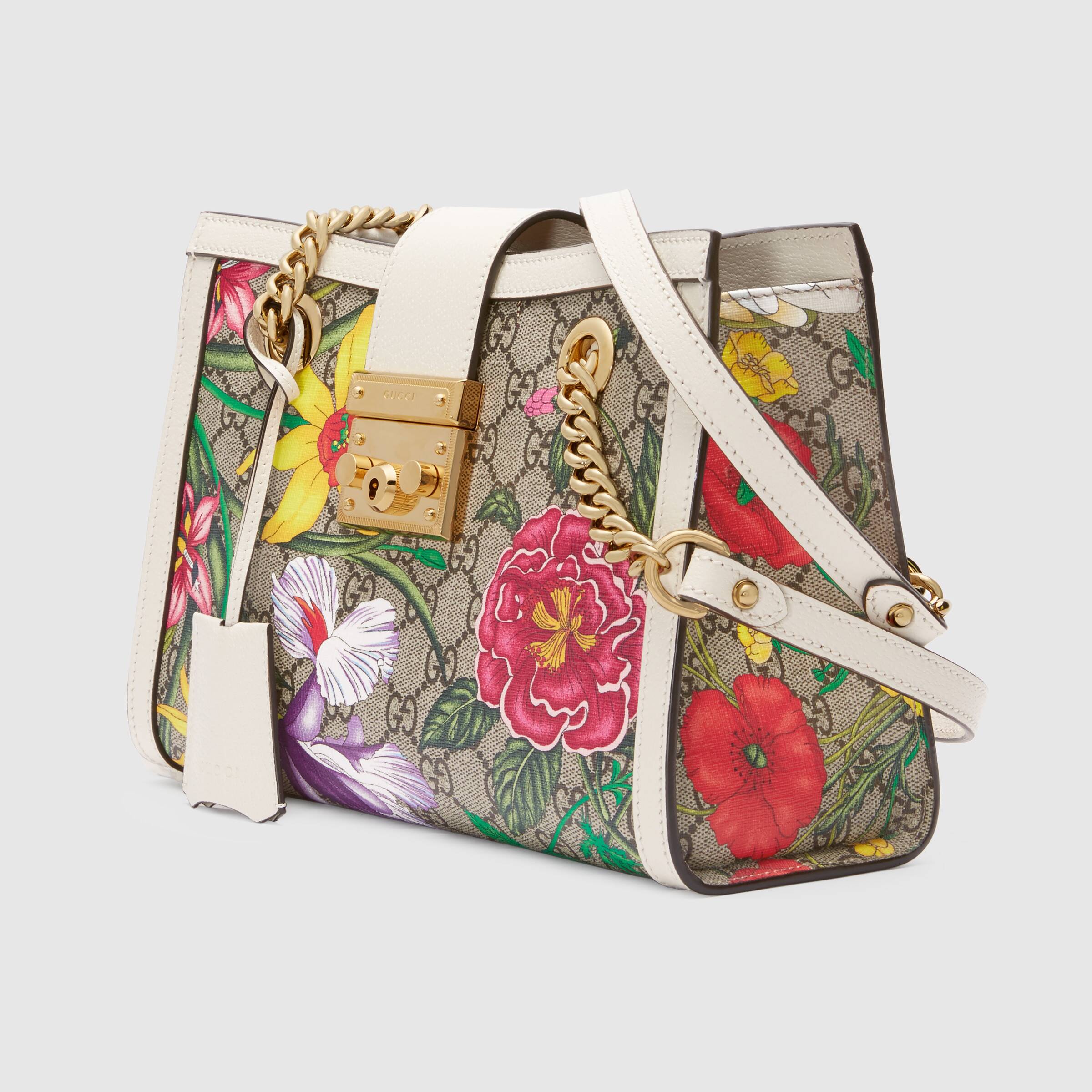 Gucci Padlock Small Shoulder Bag in White Flora Print - Luxury Crossbody Purse for Women, Perfect for Date Night & Evening Events