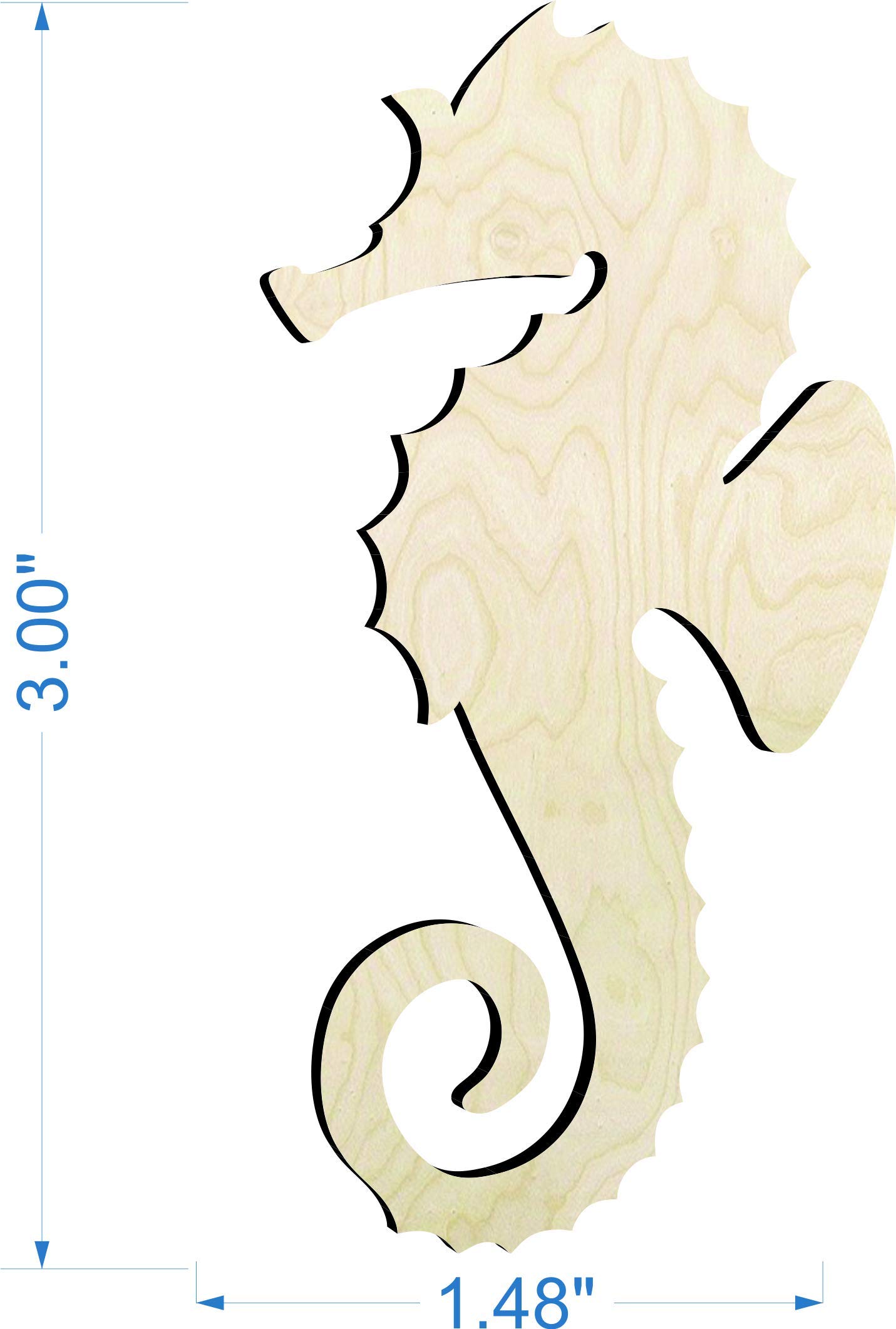 3 Inch Tall SeaHorse Wood Cut Out - 6 Pack for DIY Crafts, Home Decor, and Scrapbooking Projects