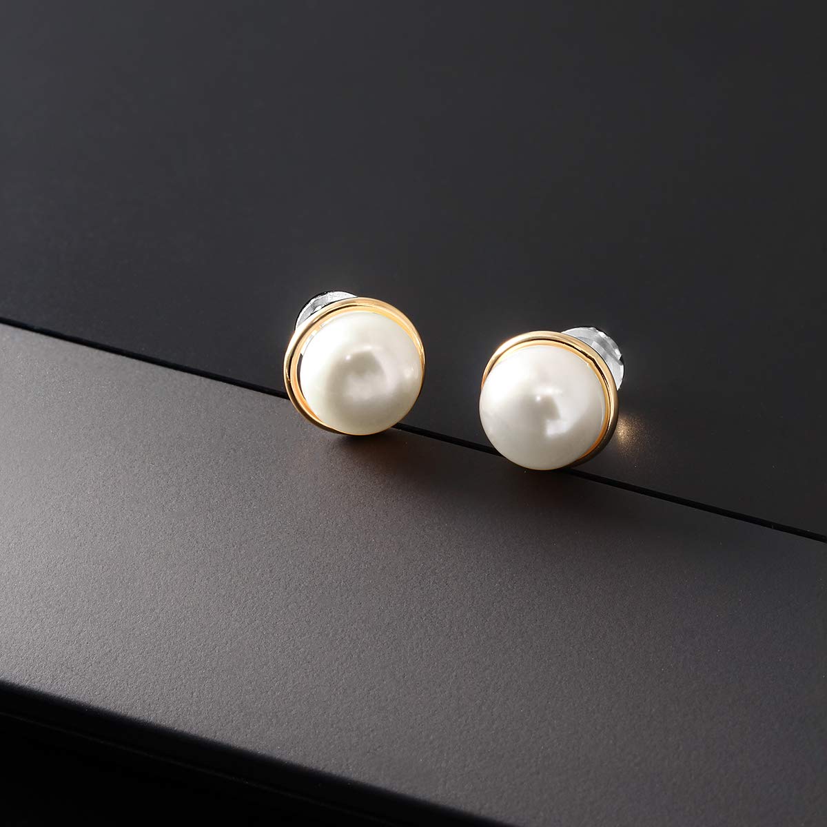 14K Yellow Gold 8MM White Button Cultured Freshwater Pearl Stud Earrings for Women - Elegant Jewelry Gift for Brides, Anniversaries & Special Occasions