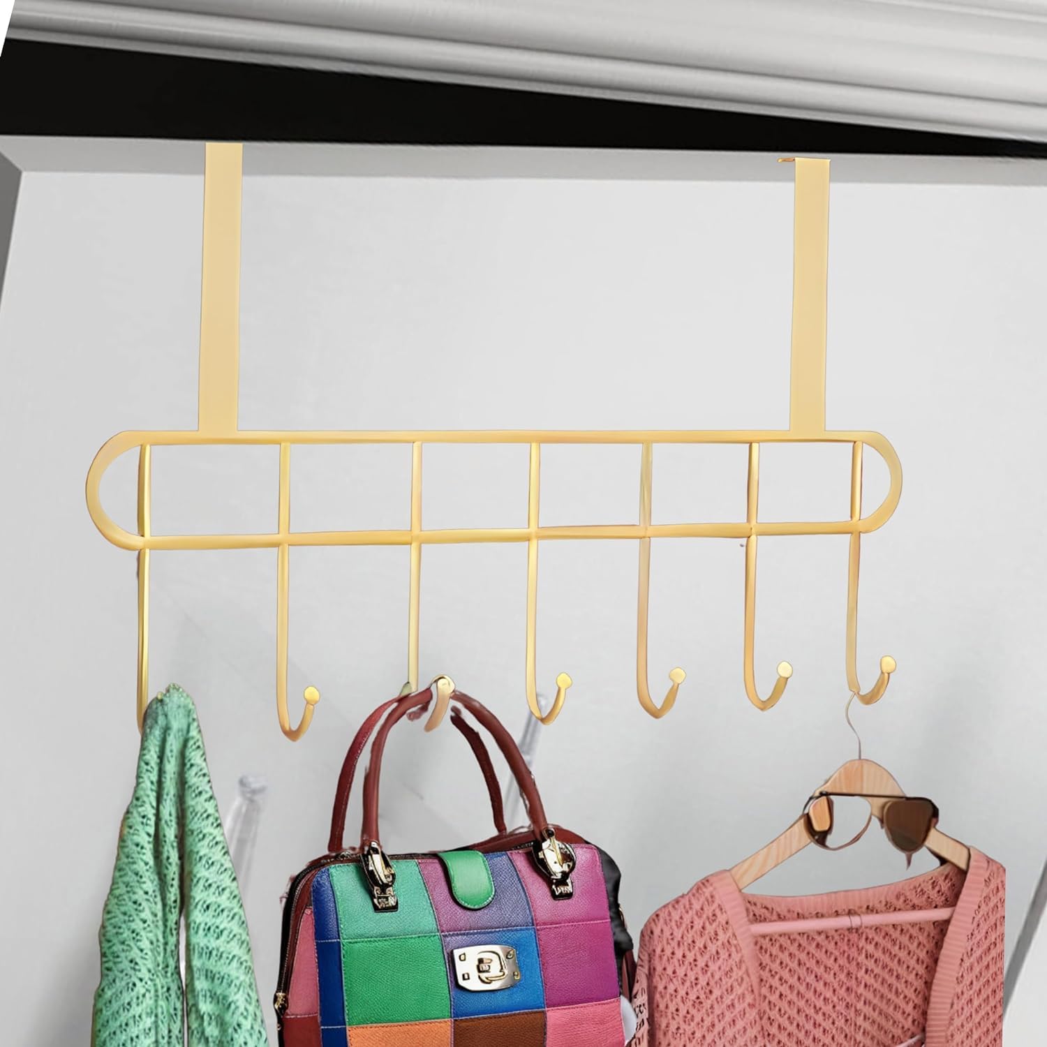 Boniry Heavy Duty Over The Door Hook - 1 Pack Stainless Steel Wall Hanger for Coats, Hats & Towels | Waterproof Adhesive Hooks for Bathroom, Bedroom & Closet Organization (Gold)