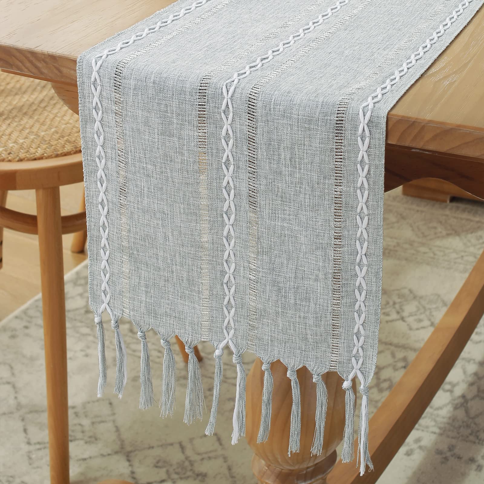 Rustic Linen Hemstitch Table Runner 108