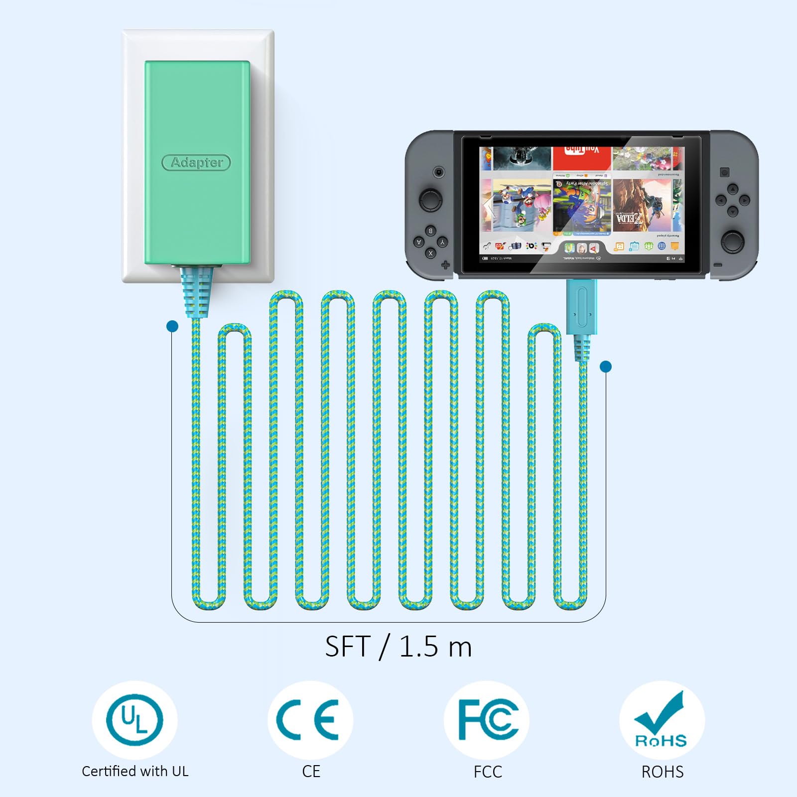 Original Title: Switch AC Adapter for Nintendo Switch, Fast Travel Wall Charger 15V 2.6A Fast Charging Kit for Nintendo Switch/Switch Lite/Switch OLED, Support TV Mode   Optimized Title: **Nintendo Switch AC Adapter - 15V 2.6A Fast Charging Wall Charger for Switch/Switch Lite/Switch OLED - TV Mode Compatible - Portable Travel Power Supply for Gaming On the Go**