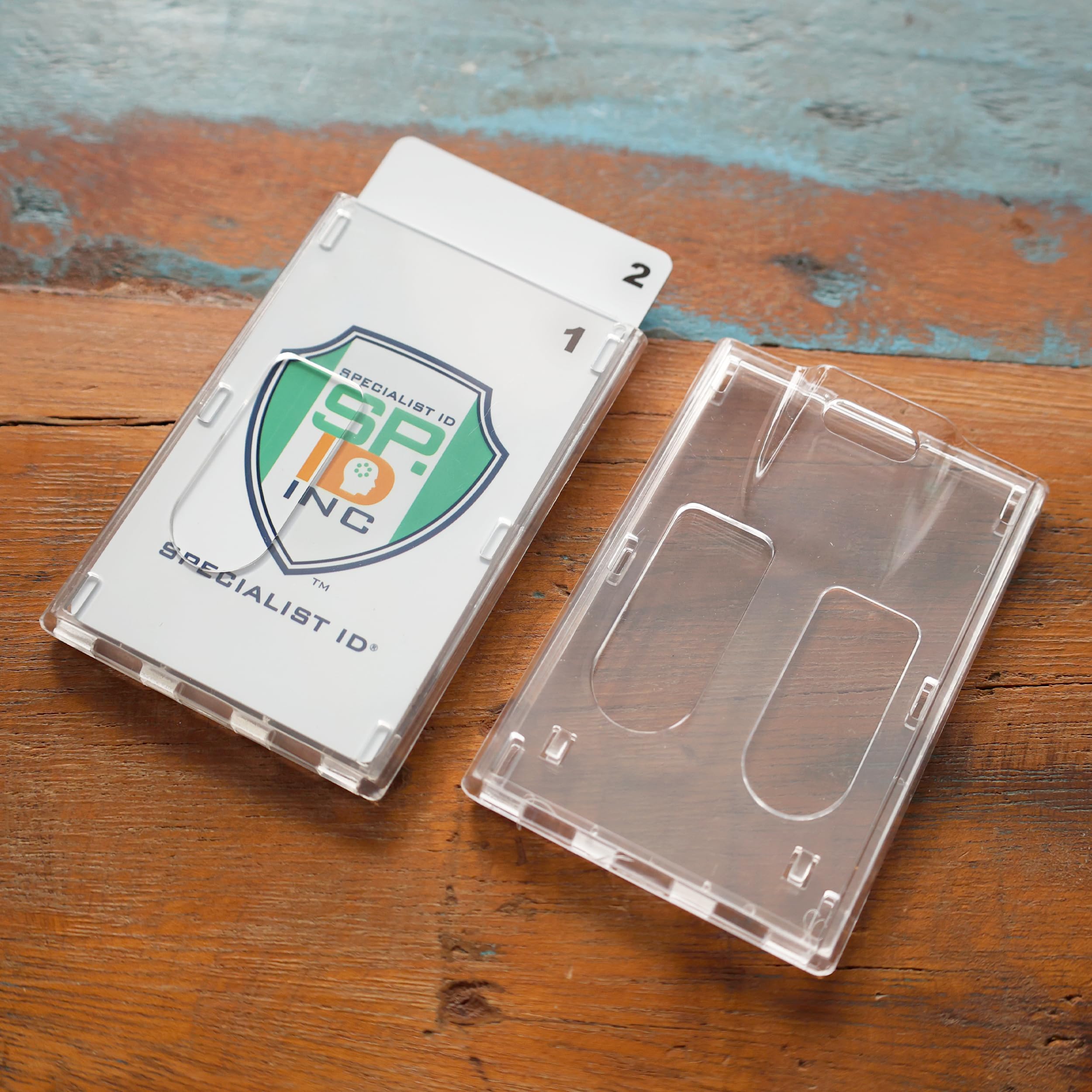 50 Pack Heavy Duty Crystal Clear 2 Card Badge Holders - Vertical Dual Sided Polycarbonate ID Card Cases with Secure Top Load - Bulk Office Supplies for Employees, Events & Conventions