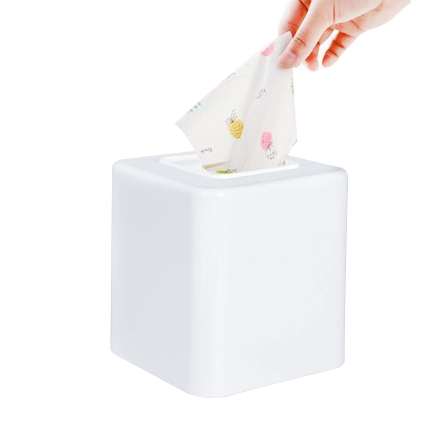 Youngever 2 Pack White Plastic Square Tissue Box Covers & Napkin Holders - Decorative Bathroom & Kitchen Tissue Box Organizer for Home Office Decor