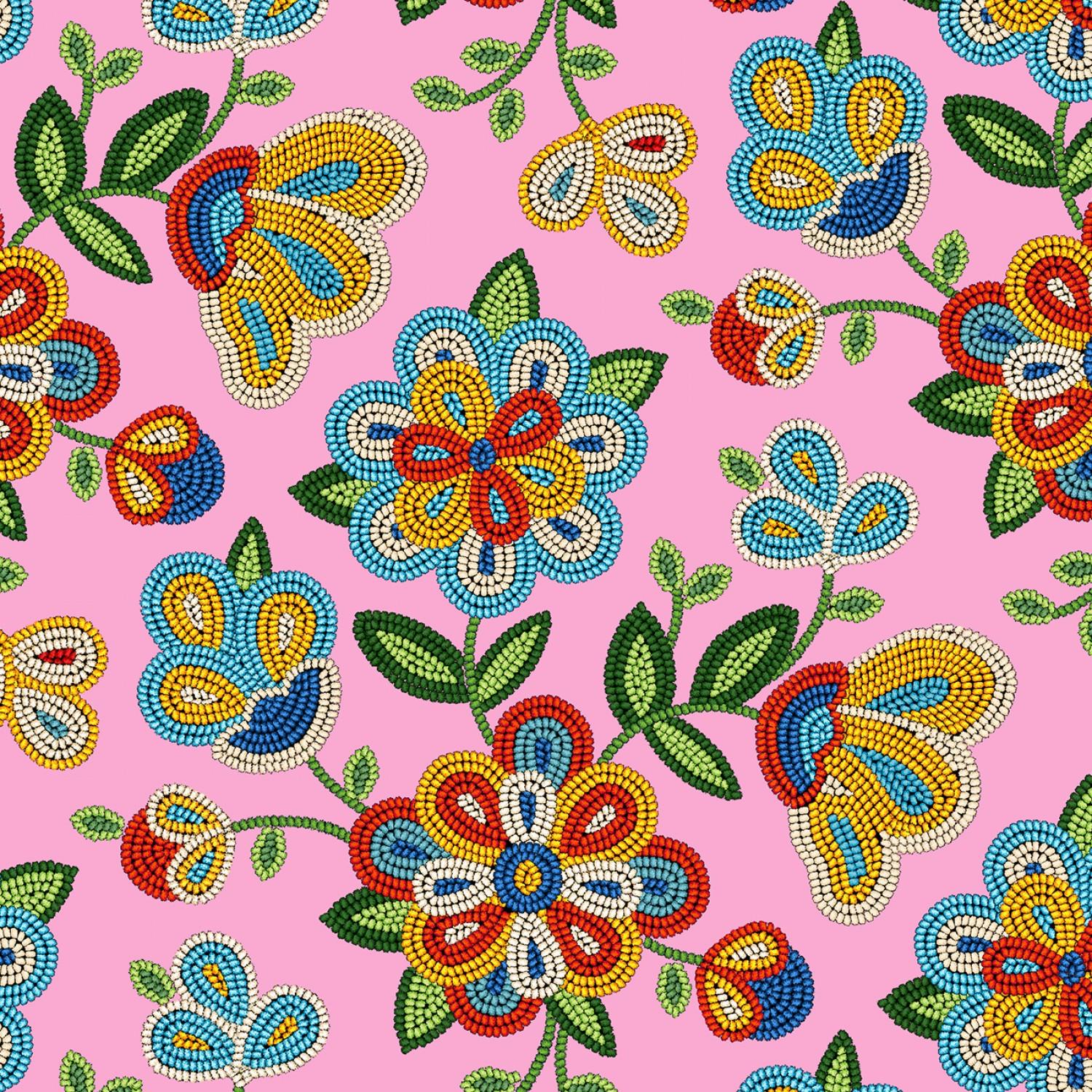 Beaded Floral Pink 100% Cotton Fabric - Half Yard Cut | Perfect for DIY Crafts, Quilting, and Home Decor Projects