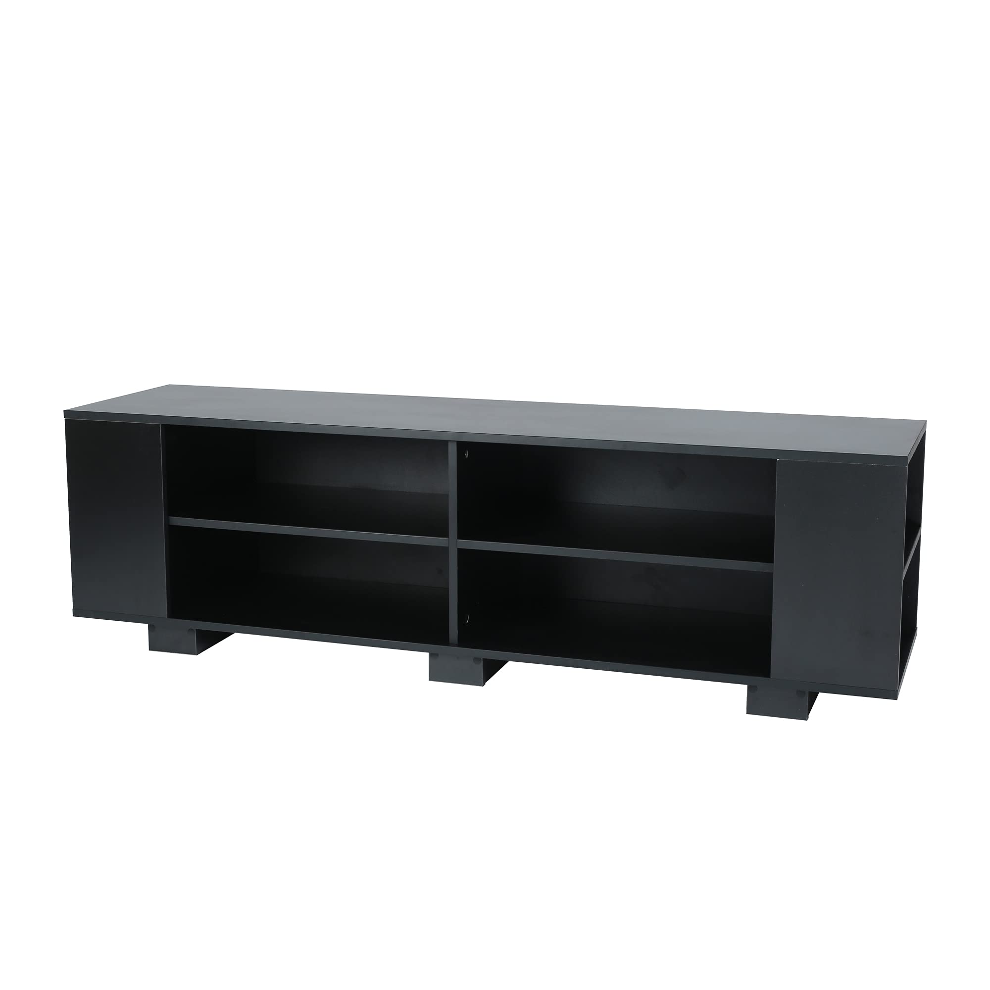 65-Inch TV Stand with 8 Open Shelves - Mid-Century Modern Entertainment Center for Flat Screen TVs - Universal TV Storage Cabinet for Living Room & Bedroom - Black TV Console Table - Perfect for Home Theater Setup & Media Organization