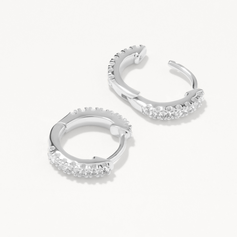 White Topaz Rainbow Huggie Earrings in Sterling Silver - Perfect for Everyday Wear & Special Occasions