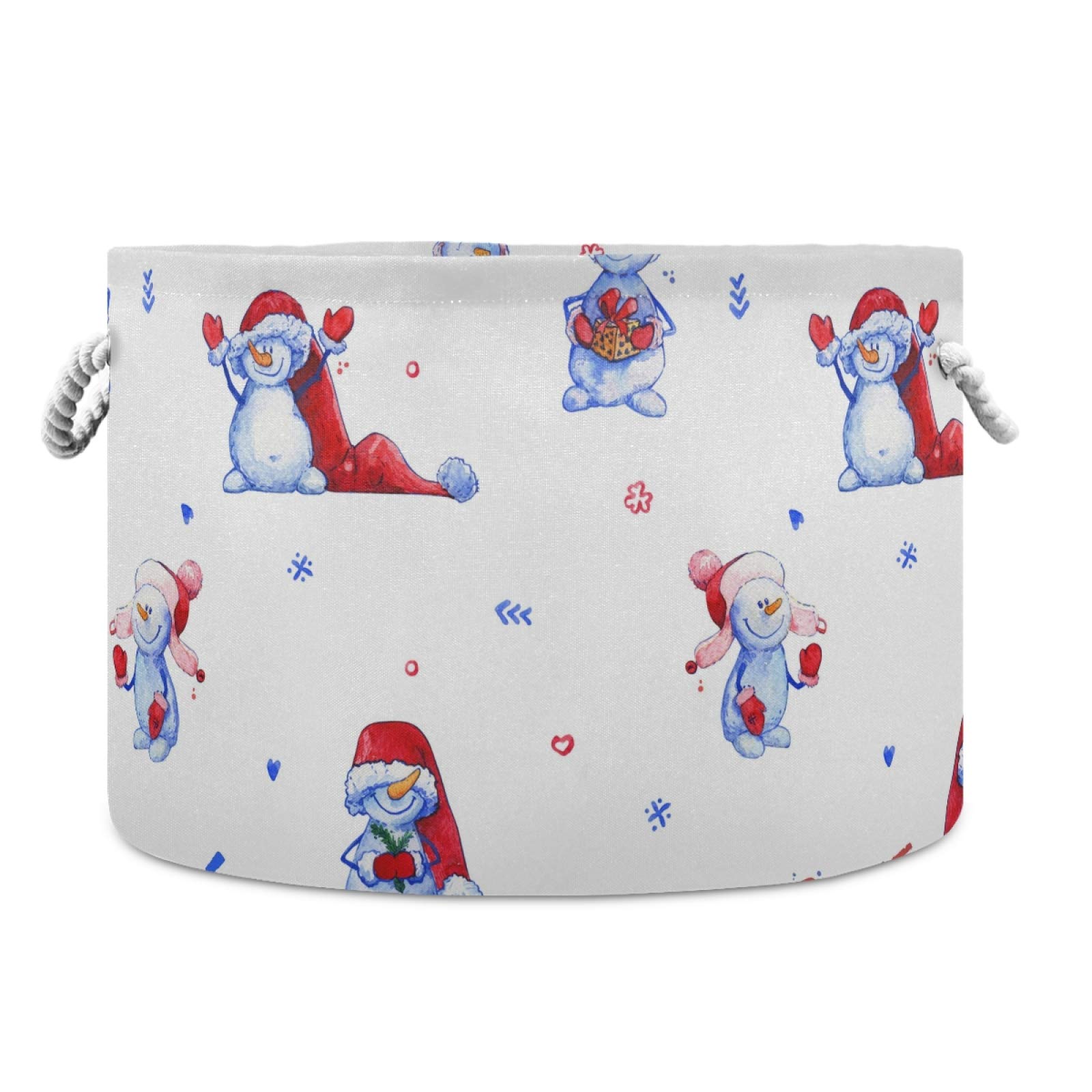 ALAZA Collapsible Round Storage Basket with Handles - Waterproof Laundry Hamper & Nursery Organizer for Baby Clothes, Toys & Gifts | Perfect for Bedroom, Closet & Holiday Decor (Snowman Design)