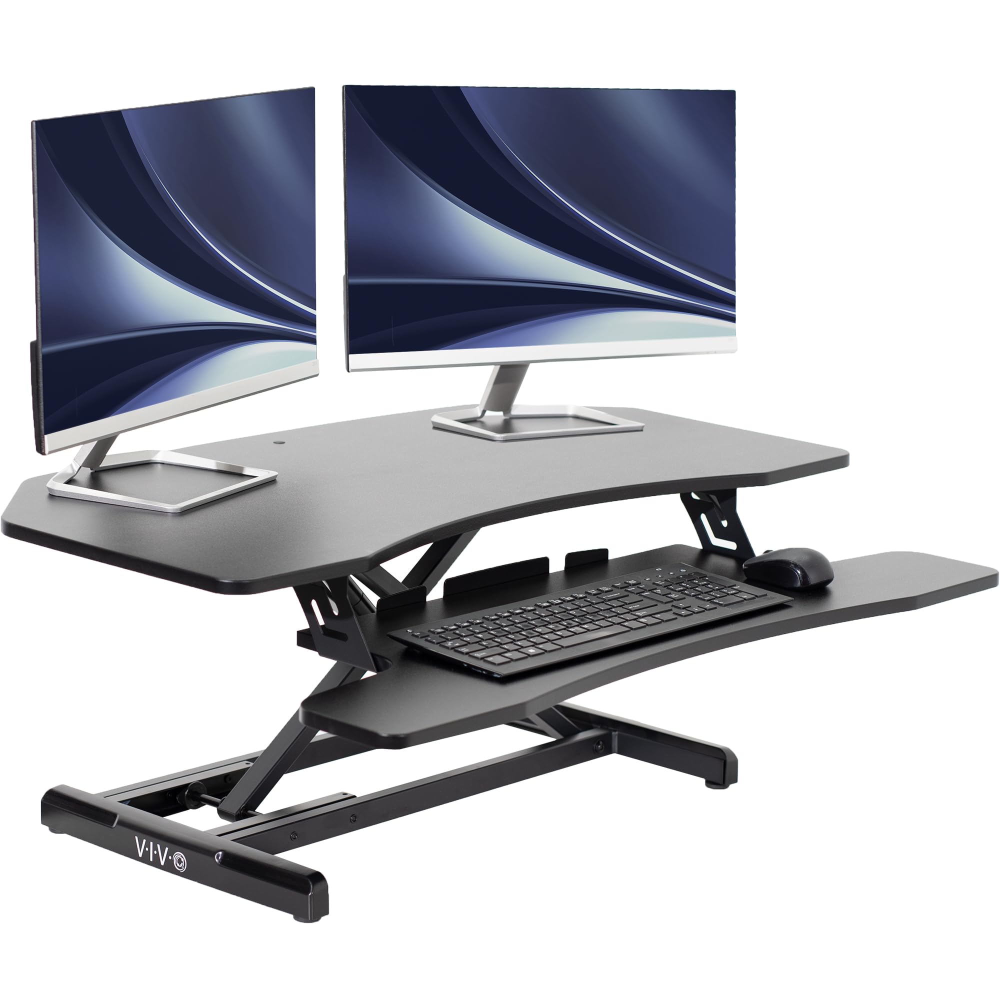 VIVO 94cm Adjustable Standing Desk Converter - Quick Sit to Stand Workstation with Dual Monitor Riser, Ergonomic Height Adjustable Desktop (DESK-V037MC) - Perfect for Home Office, Gaming Setup & Workspace Productivity