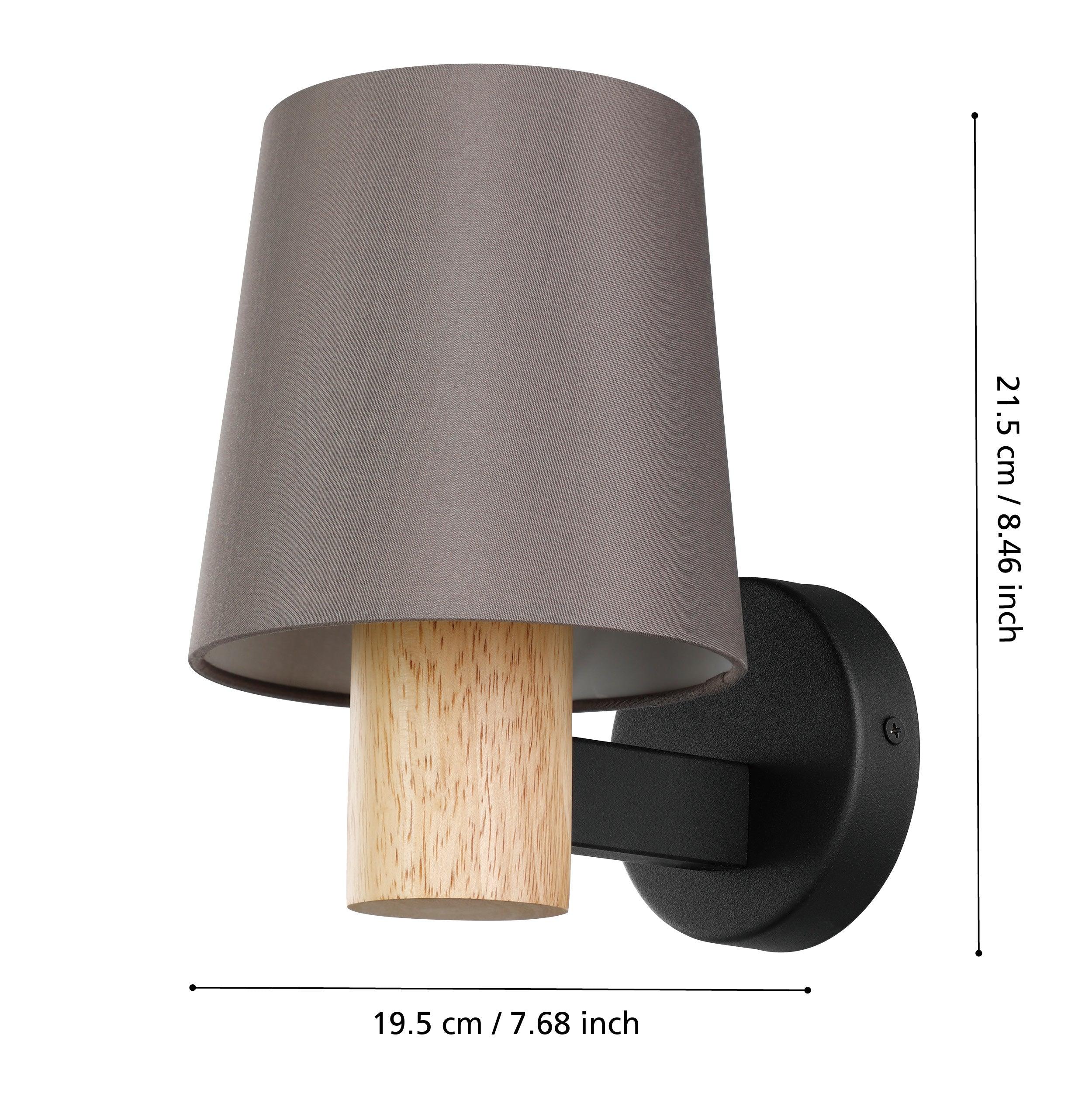 Eglo Edale Wood & Black Wall Light with Brown Shade - Modern Farmhouse Sconce for Bedroom, Living Room, or Hallway Lighting