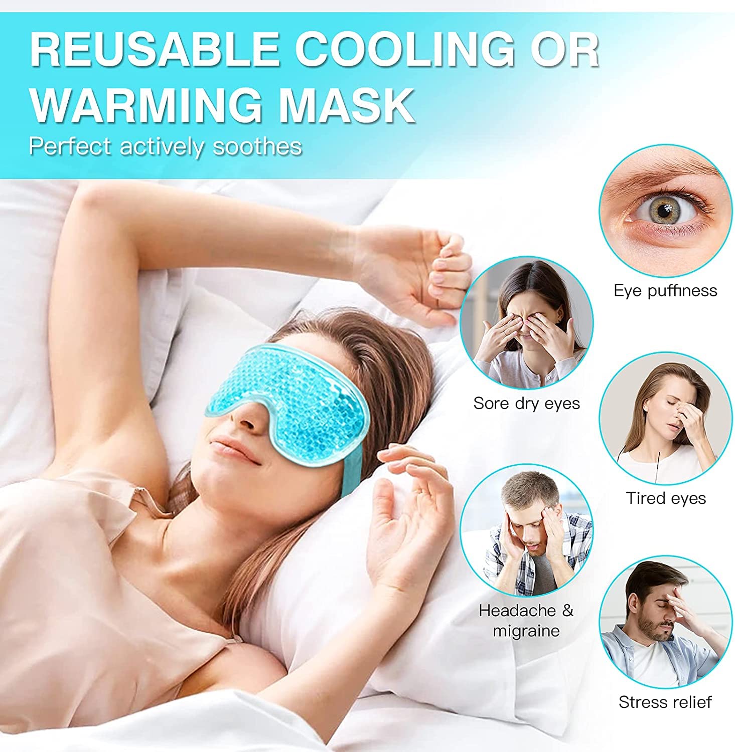 Deoxys Cooling Gel Ice Mask - Reusable Hot & Cold Therapy for Headache, Migraine & Puffiness Relief | Dark Circle & Eye Bag Treatment | Soothing Dry Eyes | Perfect for Stress Relief, Post-Workout Recovery & Beauty Sleep