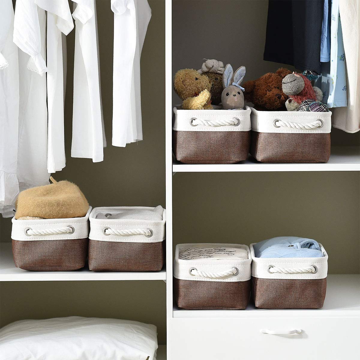 Small Fabric Storage Baskets for Shelves & Closet - Collapsible Rectangular Organizer Bins for Clothes, Books, Toys & Gifts - Perfect for Bedroom, Nursery & Home Organization