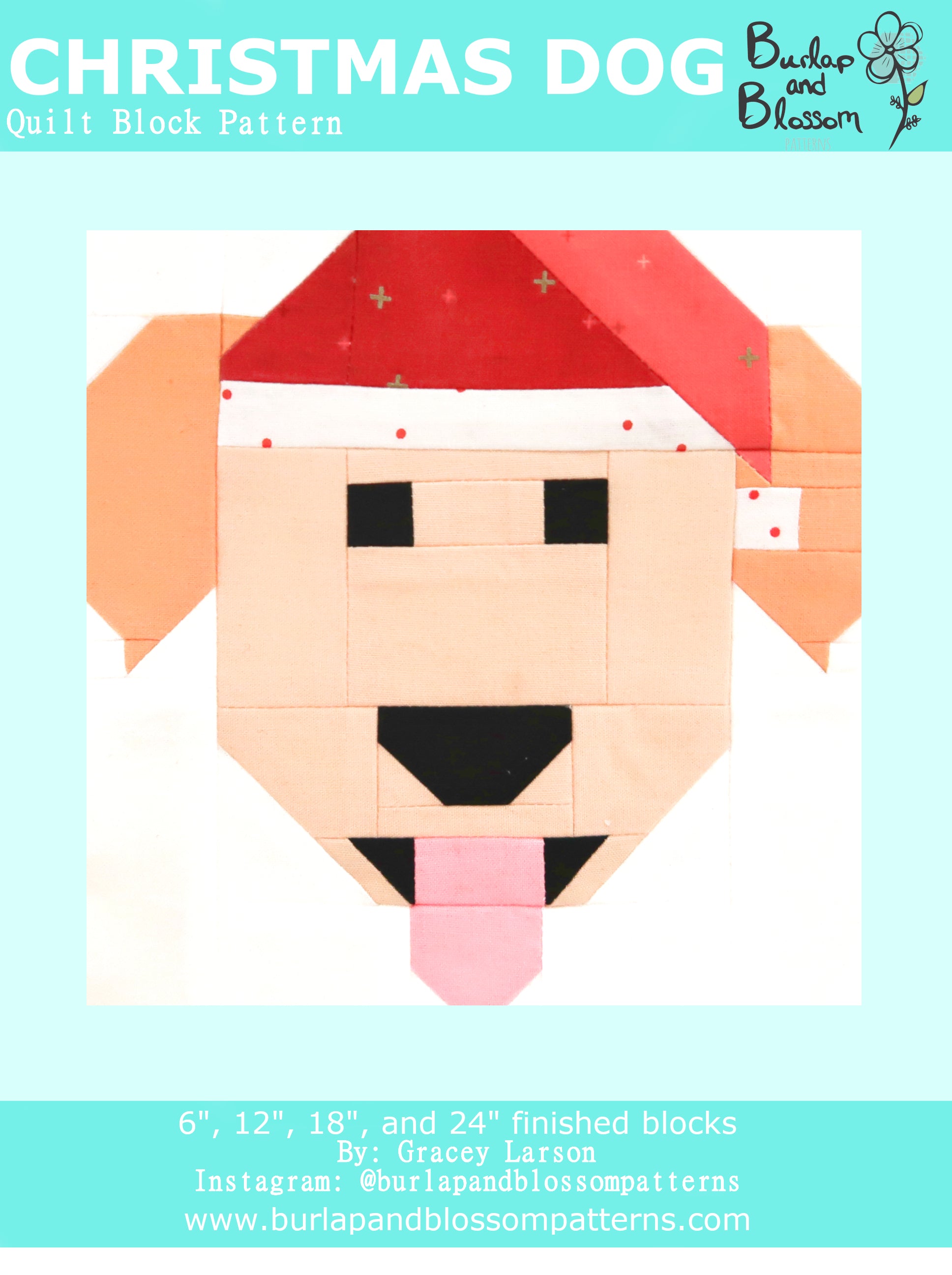 Christmas Dog Quilt Block Pattern - Digital Download PDF for DIY Holiday Dog Blankets & Festive Home Decor - Perfect for Quilting, Scrapbooking & Craft Projects
