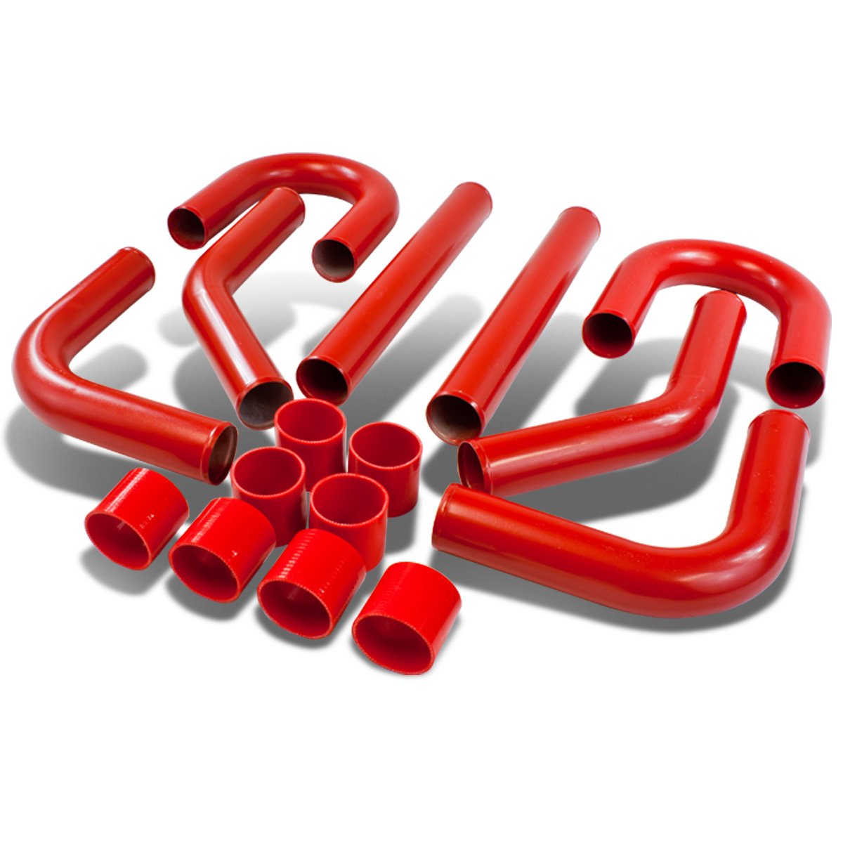 Auto Dynasty Universal 2.75 Inch 8-Piece FMIC Front Mount Intercooler Piping Kit with Silicone Hoses & Clamps - Perfect for Turbocharged Performance Upgrades & Custom Car Modifications