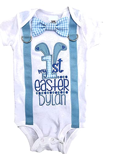 My First Easter Outfit for Baby Boys - Blue Gingham Romper | Adorable Easter Sunday Church & Photo Shoot Outfit