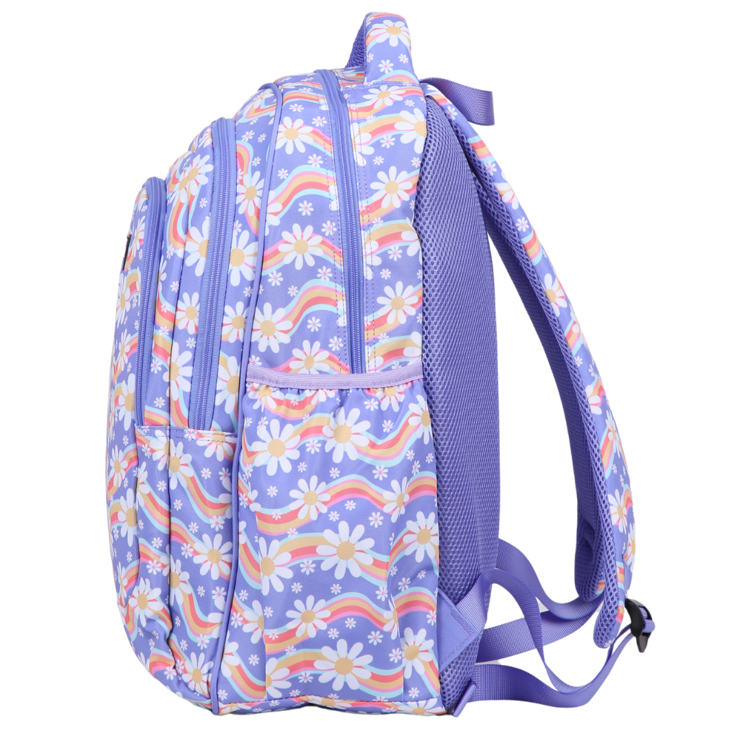 Colorful Rainbow Daisy Print Large School Backpack for Kids & Teens - Durable, Spacious, Comfortable for School, Travel & Daily Use