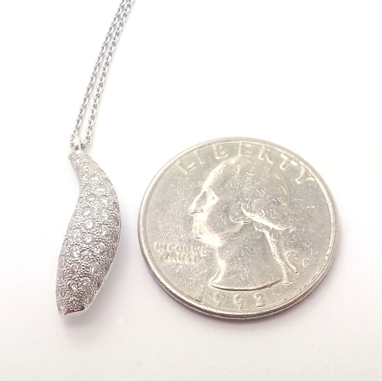 Authentic Tiffany & Co 18K White Gold Frank Gehry Diamond Fish Pendant Necklace - Elegant Jewelry Gift for Women, Perfect for Anniversaries & Special Occasions