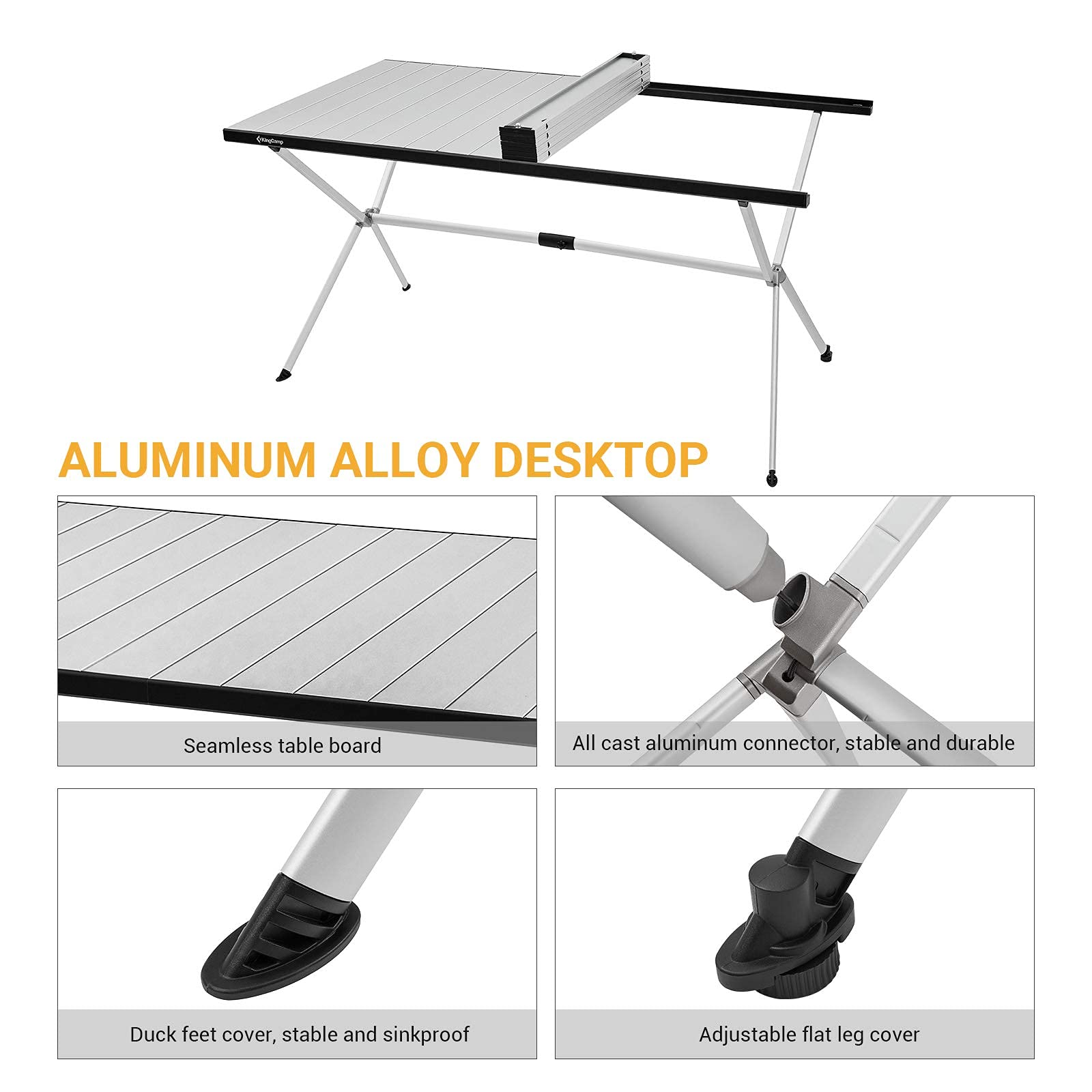 KingCamp Folding Camping Table - Aluminum Roll-Up Picnic Table for 6-8 People, Portable Outdoor Dining Table with Carry Bag (180 LBS Capacity) - Perfect for Camping, Backyard BBQs, Beach Parties & Tailgating