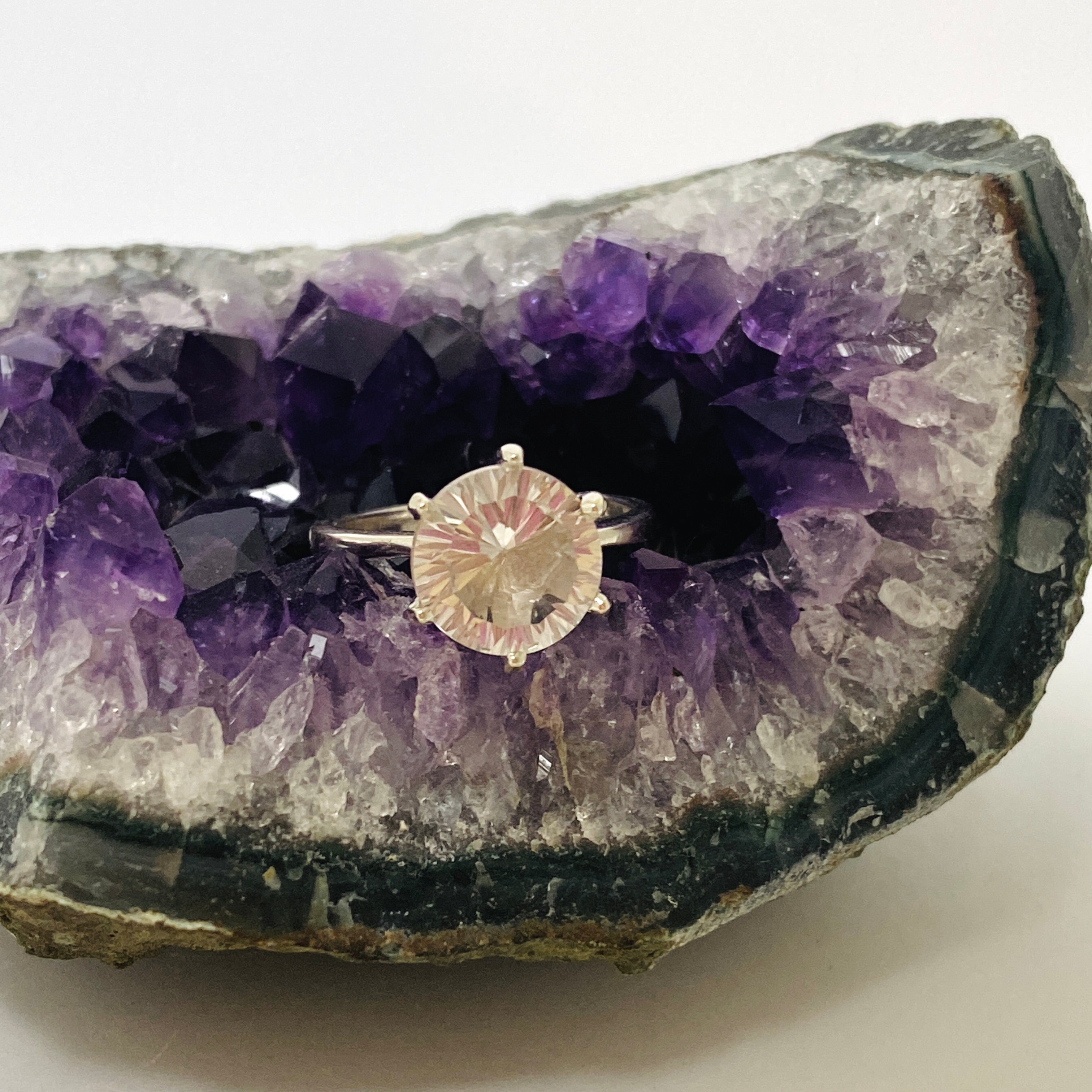 Clear Quartz Round Faceted Ring PRGJ701 - Elegant Crystal Jewelry for Women, Perfect for Everyday Wear, Special Occasions & Gift Giving