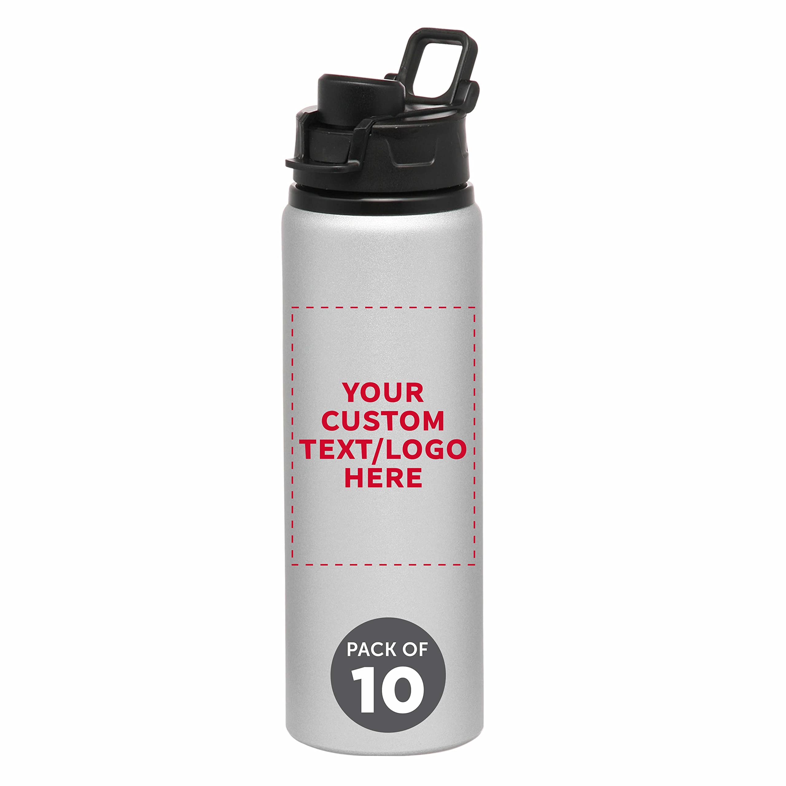 Custom 25 oz Aluminum Water Bottles with Snap Lids - Bulk Pack of 10 Personalized Reusable Sport Bottles - Ideal for Gym, Hiking, Cycling & School - Eco-Friendly Silver Water Bottles for Workouts, Outdoor Adventures & Daily Hydration