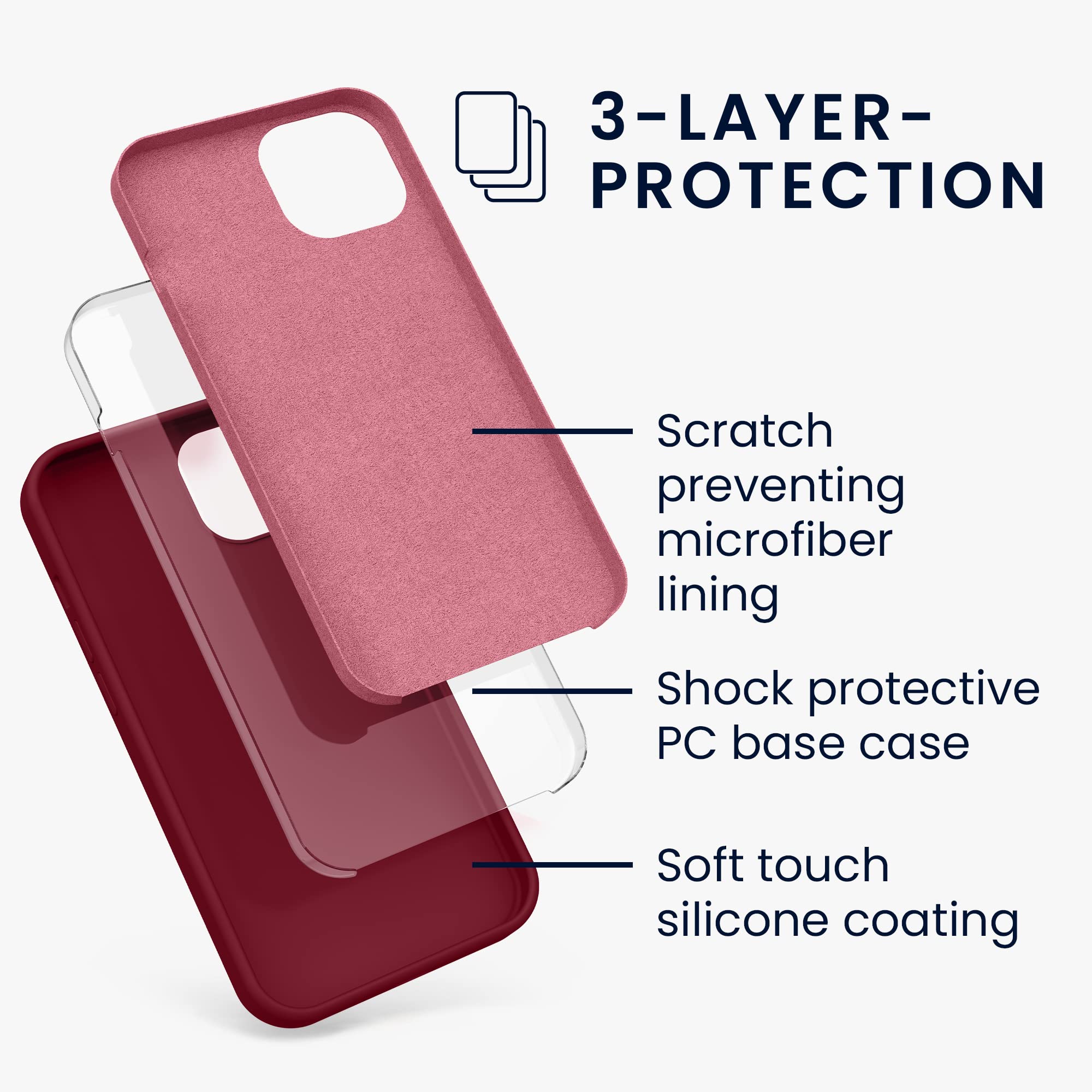 kwmobile Shockproof TPU Silicone Case for Apple iPhone 13 - Soft Matte Finish, Rhubarb Red - Perfect for Everyday Protection & Grip