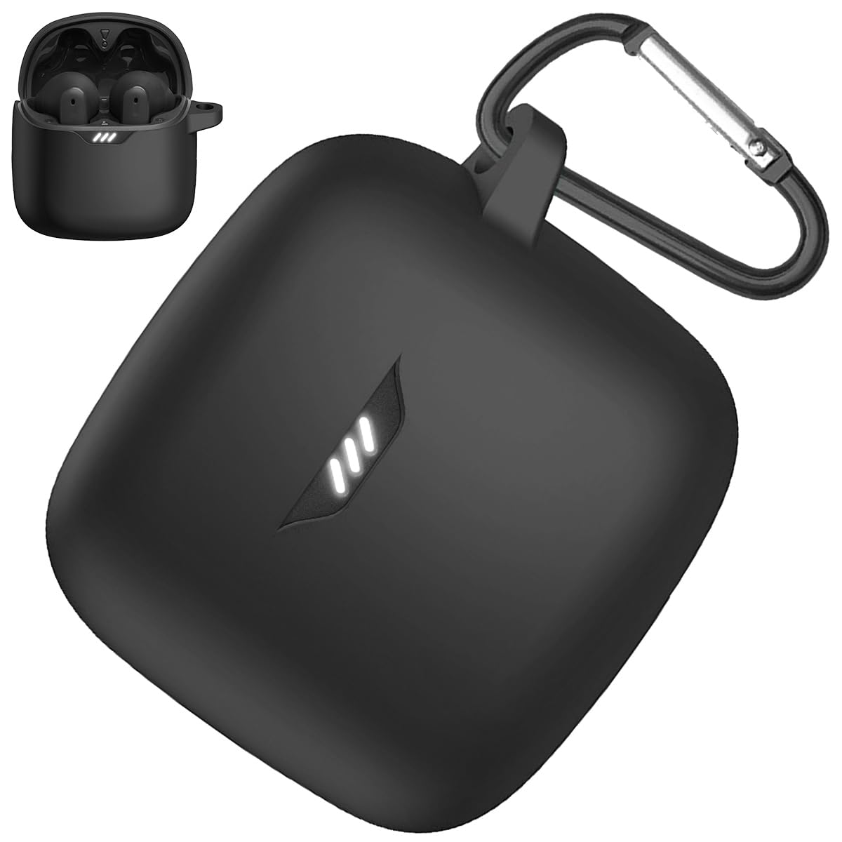 Miimall Protective Silicone Case Cover for JBL Tune Flex - Anti-Lost Keychain, Scratch & Dust Resistant with Carabiner Clip (Black) | Perfect for Gym, Travel & Outdoor Activities