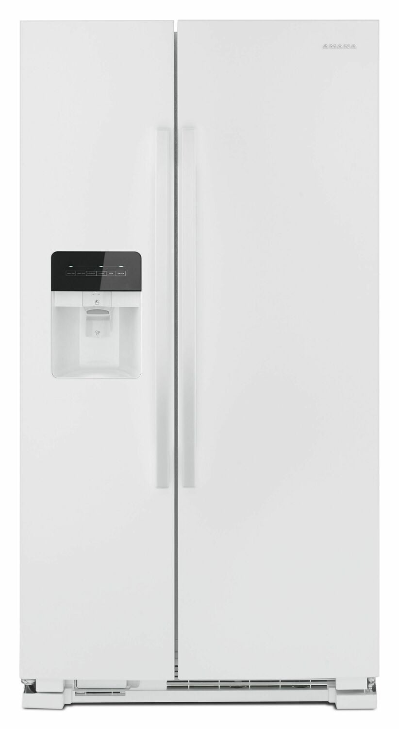 Amana ASI2175GRW 33 Inch Side by Side Refrigerator with Dual Pad External Ice and Water Dispenser - White | Energy Efficient Stainless Steel French Door Fridge for Kitchen, Office, or Basement | Perfect for Large Families and Entertaining