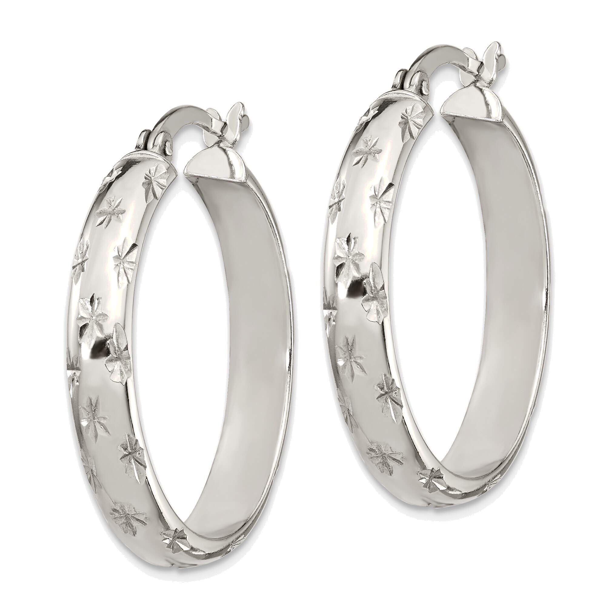 Bonyak Jewelry Sterling Silver Diamond-Cut 6mm Bangle Bracelet & 4mm Hoop Earrings Set for Women - Elegant Gift for Birthday, Anniversary & Special Occasions