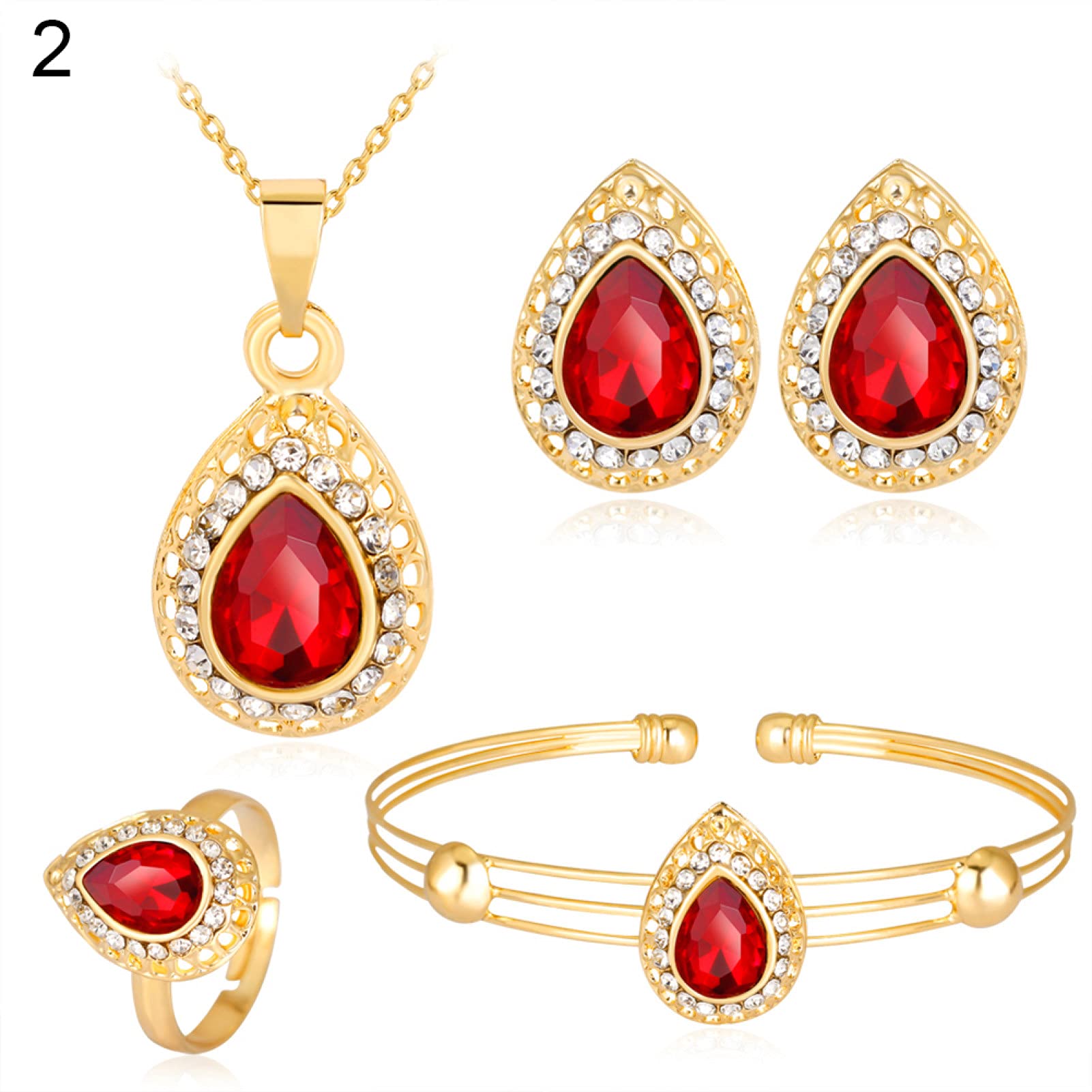 Elegant Retro Water Drop Gold Plated Jewelry Set for Women - Necklace, Bracelet, Earrings & Ring - Perfect Gift for Her | Birthday, Anniversary, Valentine's Day