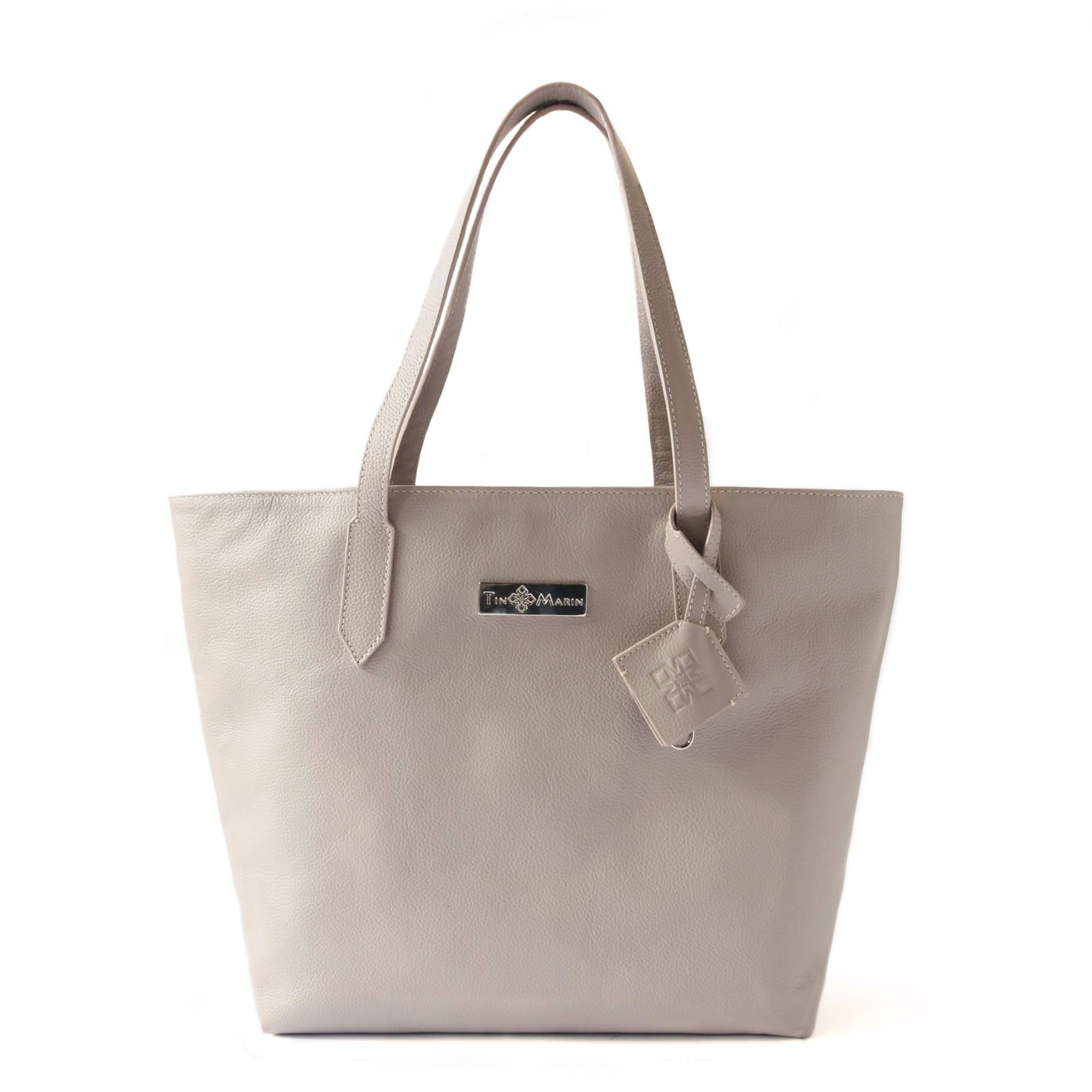 Martina Genuine Leather Tote Bag for Women - Gray Oversized Work Bag with Zipper Pockets & Exterior Phone Pocket, Handmade Laptop Tote (Fits 15