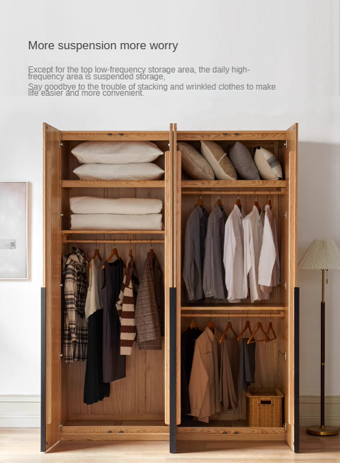 Solid Oak Wood Wardrobe - Modern High Closet for Bedroom & Living Room Storage | Durable & Stylish Furniture for Home Organization