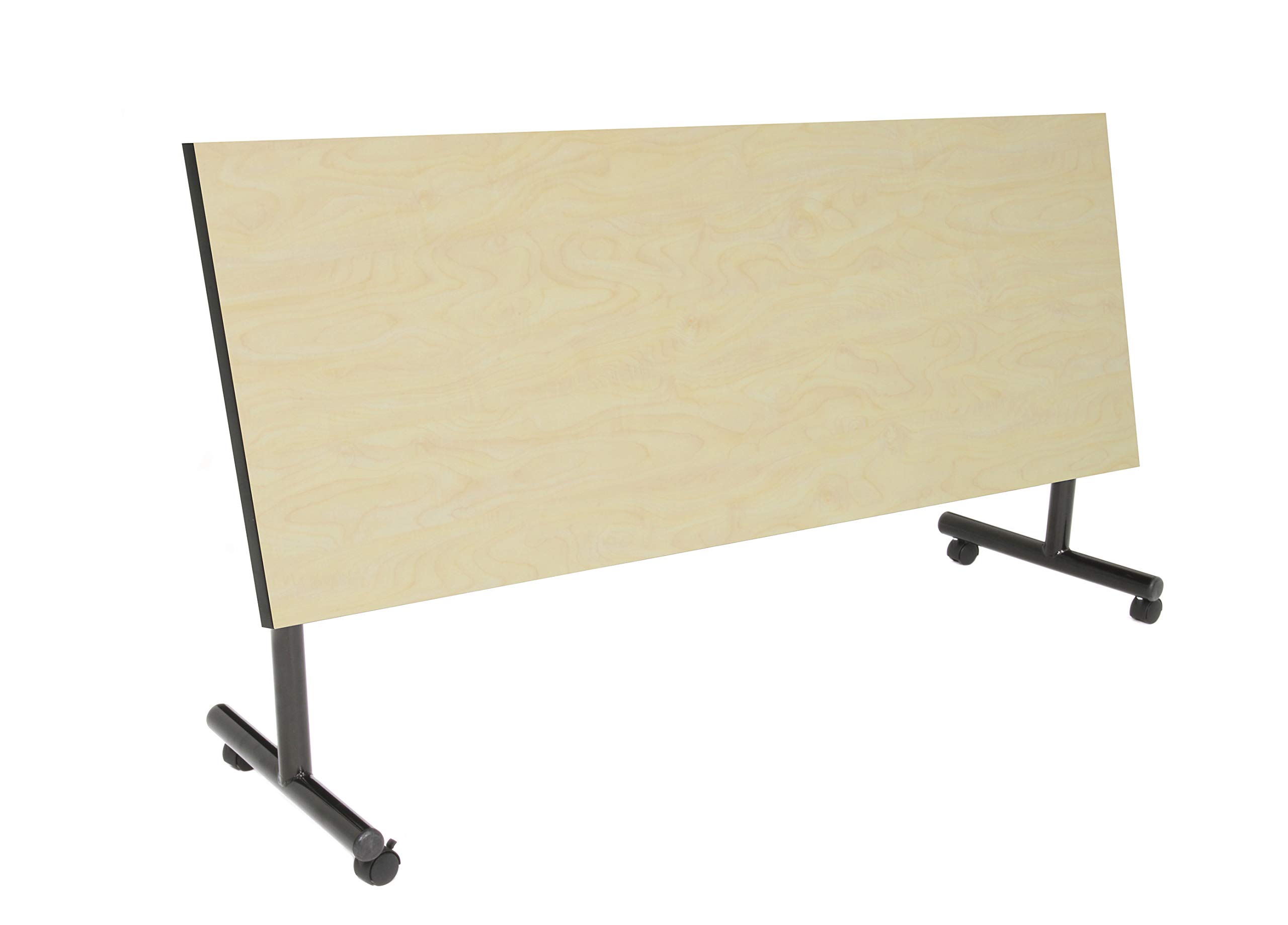 Kobe 72 Inch Flip Top Mobile Training Table with Maple Top & 2 Grey 'M' Stack Chairs - Foldable Conference Table for Home Office, Classroom, or Training Room
