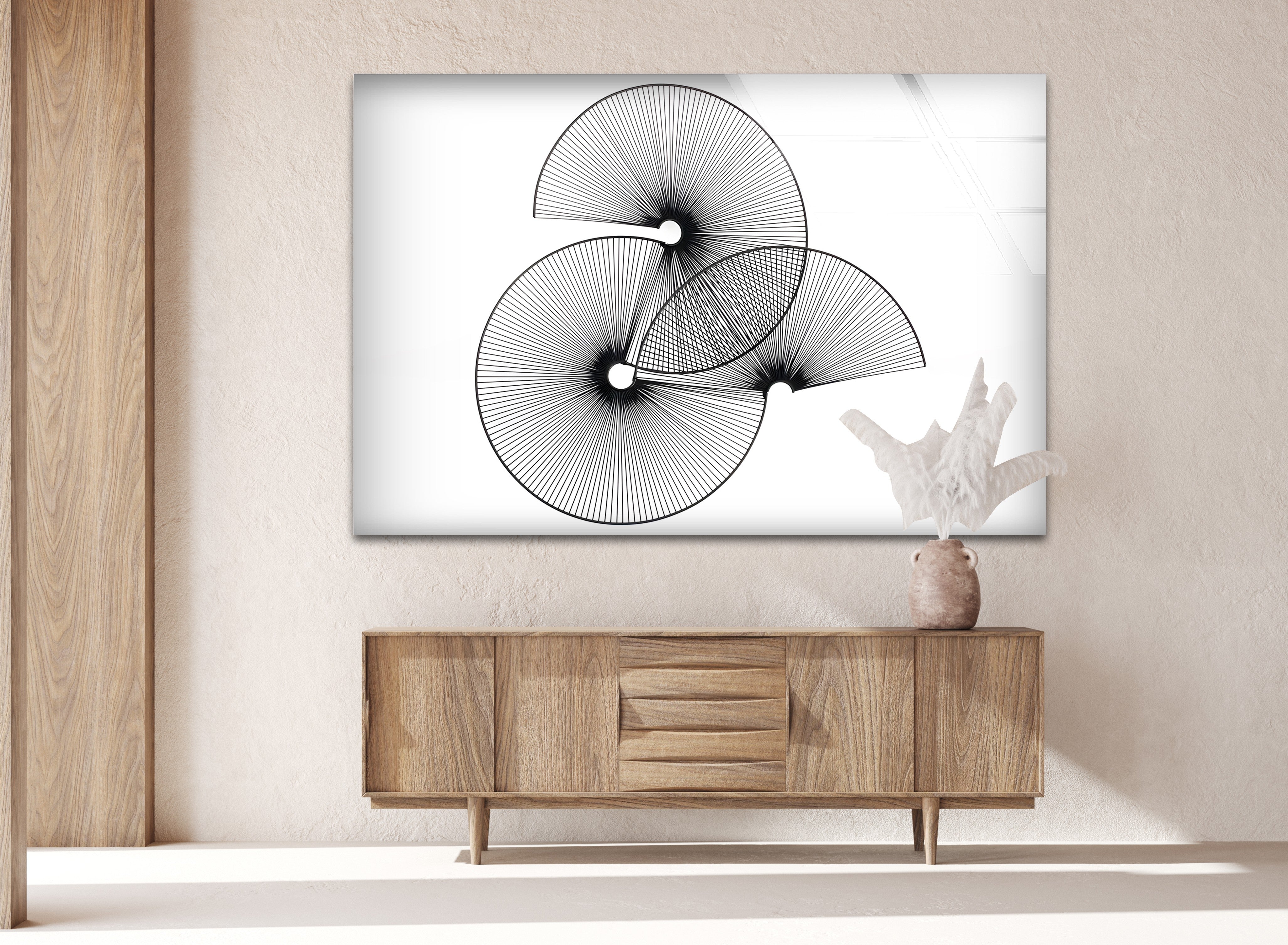 Abstract Geometric Circles Black & White Modern Art Print - Minimalist Wall Decor for Living Room, Office & Bedroom