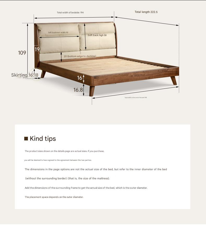 Premium Black Walnut Solid Wood Leather & Tech Fabric Bed Frame - Modern Platform Bed for Master Bedroom, Guest Room & Dormitory