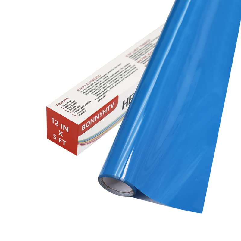 Bonnyhtv Heat Transfer Vinyl 12in x 5ft - Blue HTV Iron On Vinyl for Cricut & Cameo - DIY T-Shirt Design Material - Perfect for Custom Apparel, Bags & Home Decor Projects