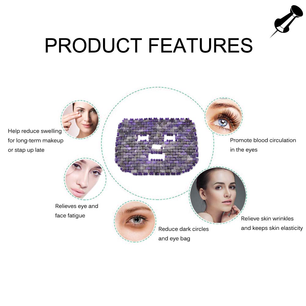RODEREK Jade Face Mask for Puffiness & Wrinkle Relief - Cooling Eye Mask for Migraine, Anti-Aging Therapy - Yoga & Meditation Relaxation Tool (Amethyst) - Perfect for Spa, Self-Care & Stress Relief