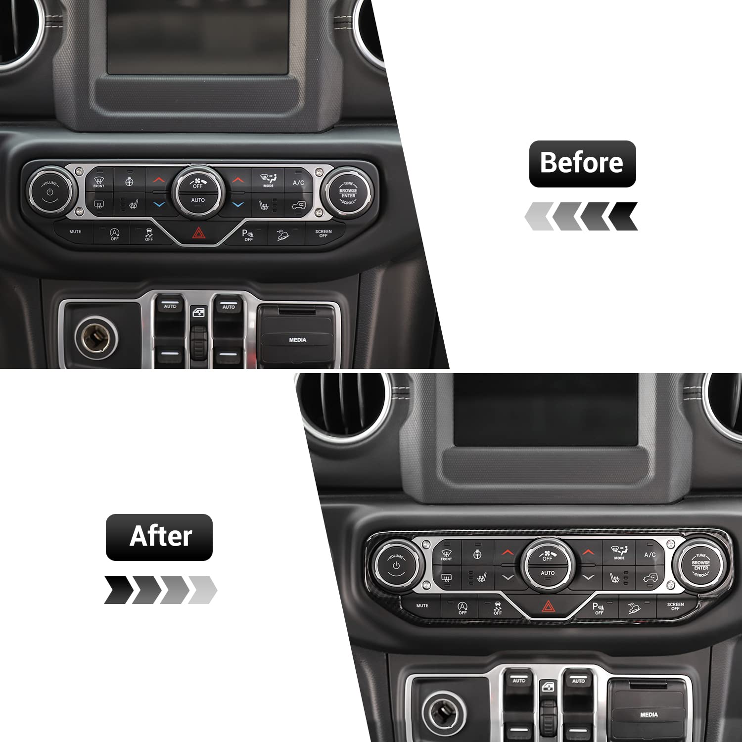 Carbon Fiber Center Console Dashboard AC Switch Cover Trim Frame for 2018-2023 Jeep Wrangler JL & Gladiator JT - Upgrade Interior & Protect Controls (Off-Roading, Daily Driving)